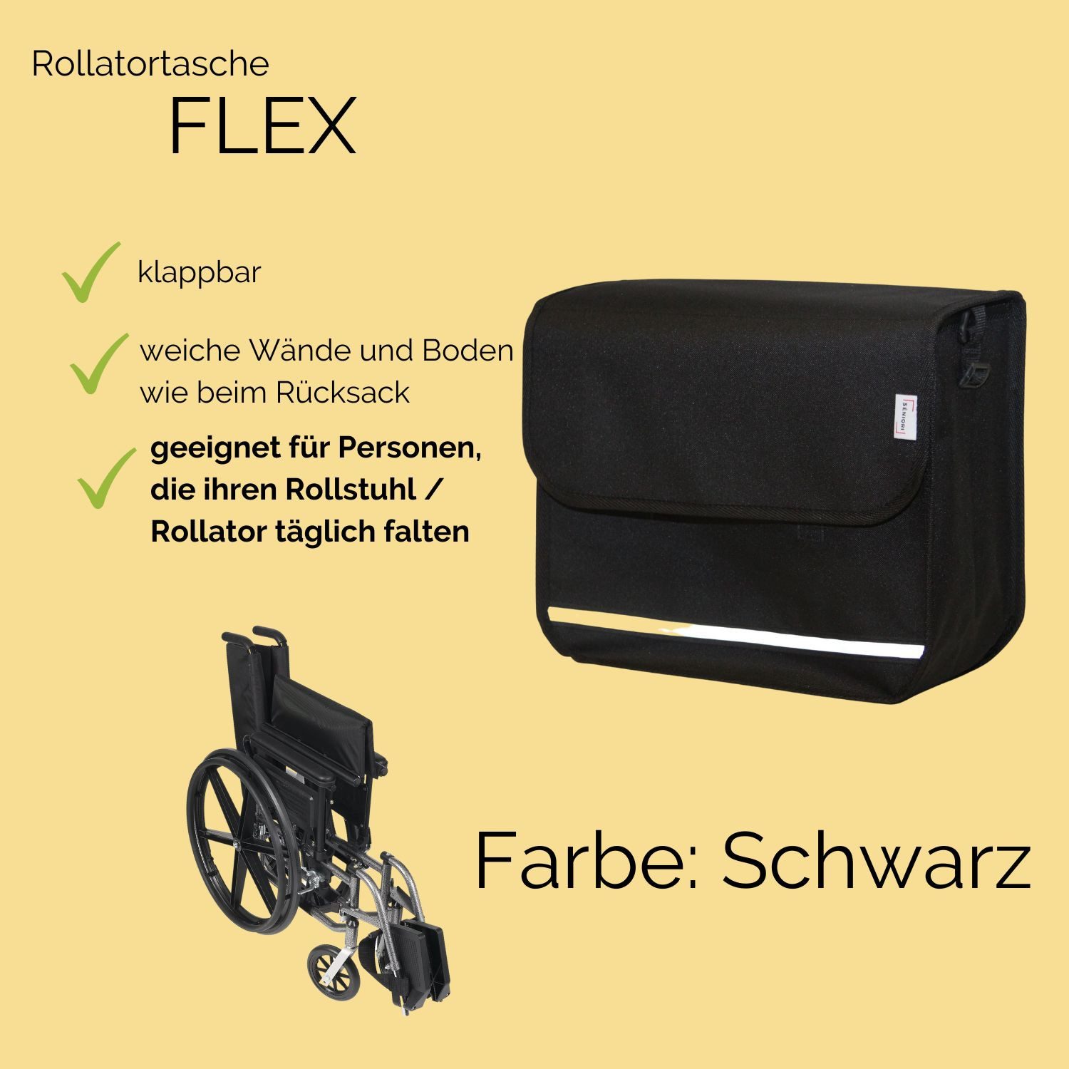 Seniori Aufbewahrungstasche SENIORI Rollator / Rollstuhl Tasche Rollatortasche Rollstuhltasche, 2F. Schwarz - Flex – Bild 5 von 5