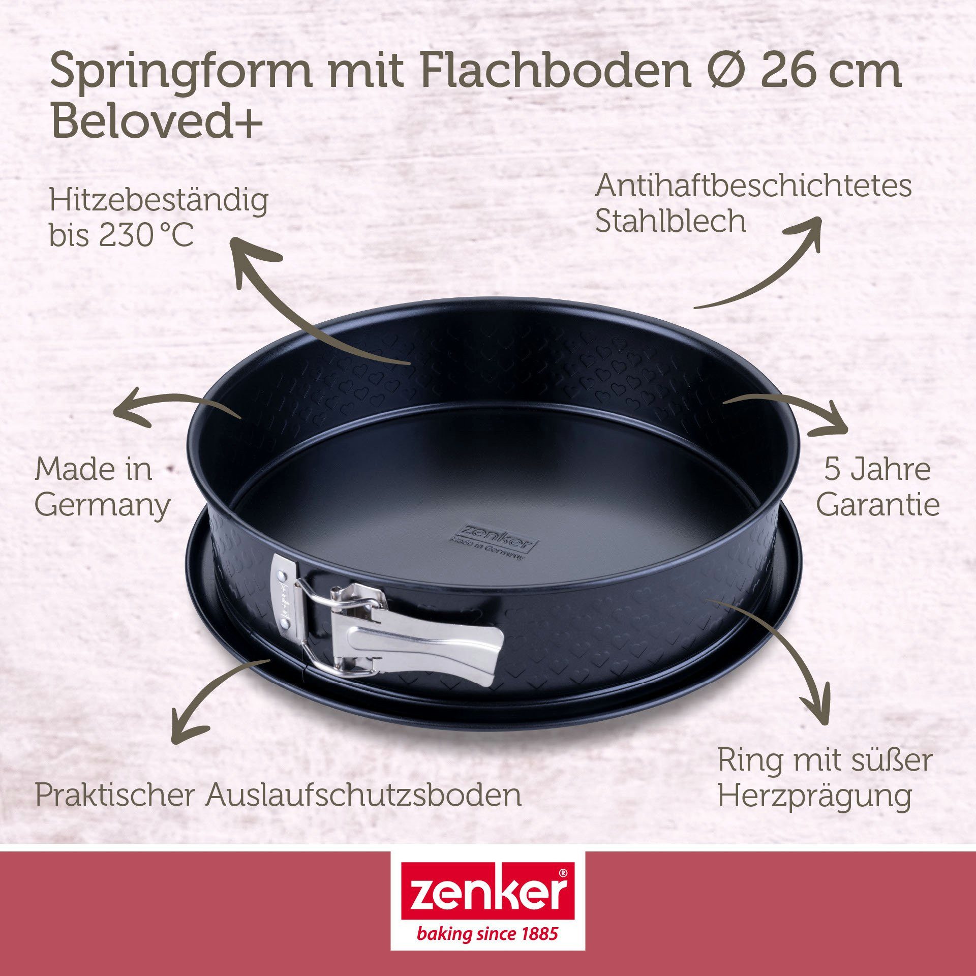 Zenker Springform mit Flachboden, Backform, Kuchenform, Herz-Design
