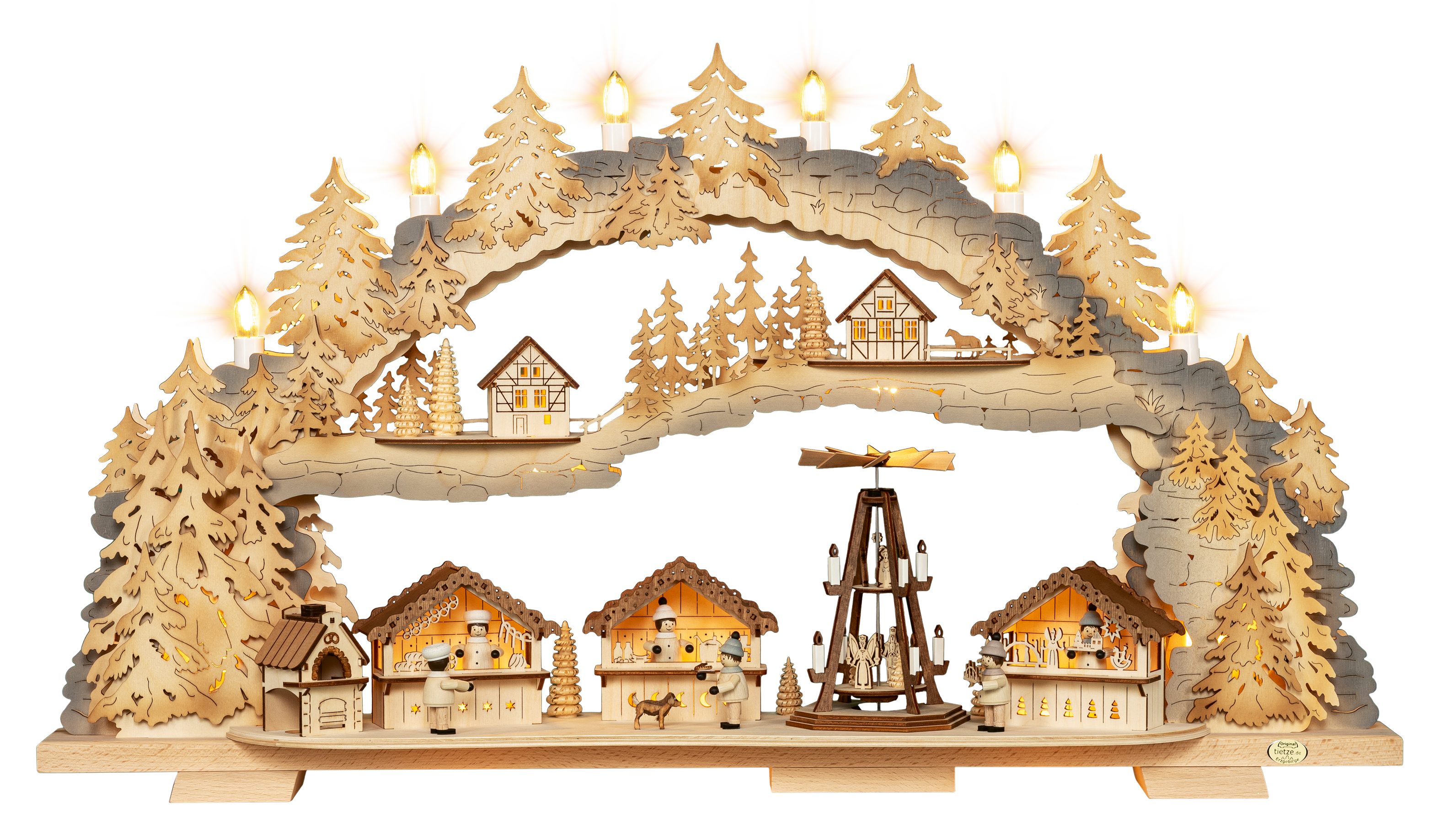 Tietze Erzgebirgsdesign LED Schwibbogen variabel, Weihnachtsmarkt exklusiv, 70x39x12,5 cm (BxHxT)