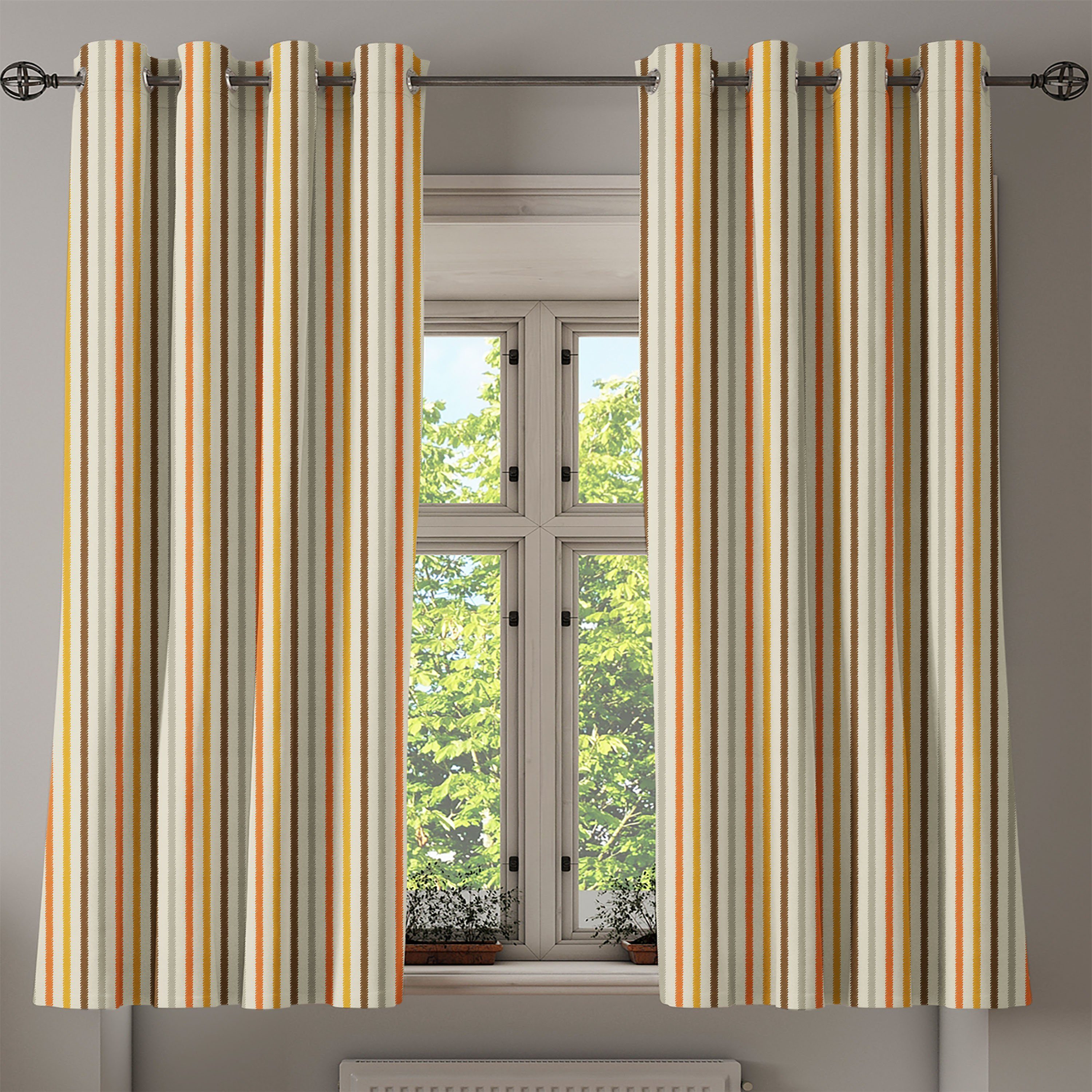 Gardine Dekorative 2-Panel-Fenstervorhänge Wohnzimmer, Fashion Abakuhaus, Schlafzimmer Bunte Stripes Retro für