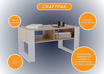 CraftPAK Couchtisch Wohnzimmer Tisch für Couch - mit zusätzlicher Ablagefläche