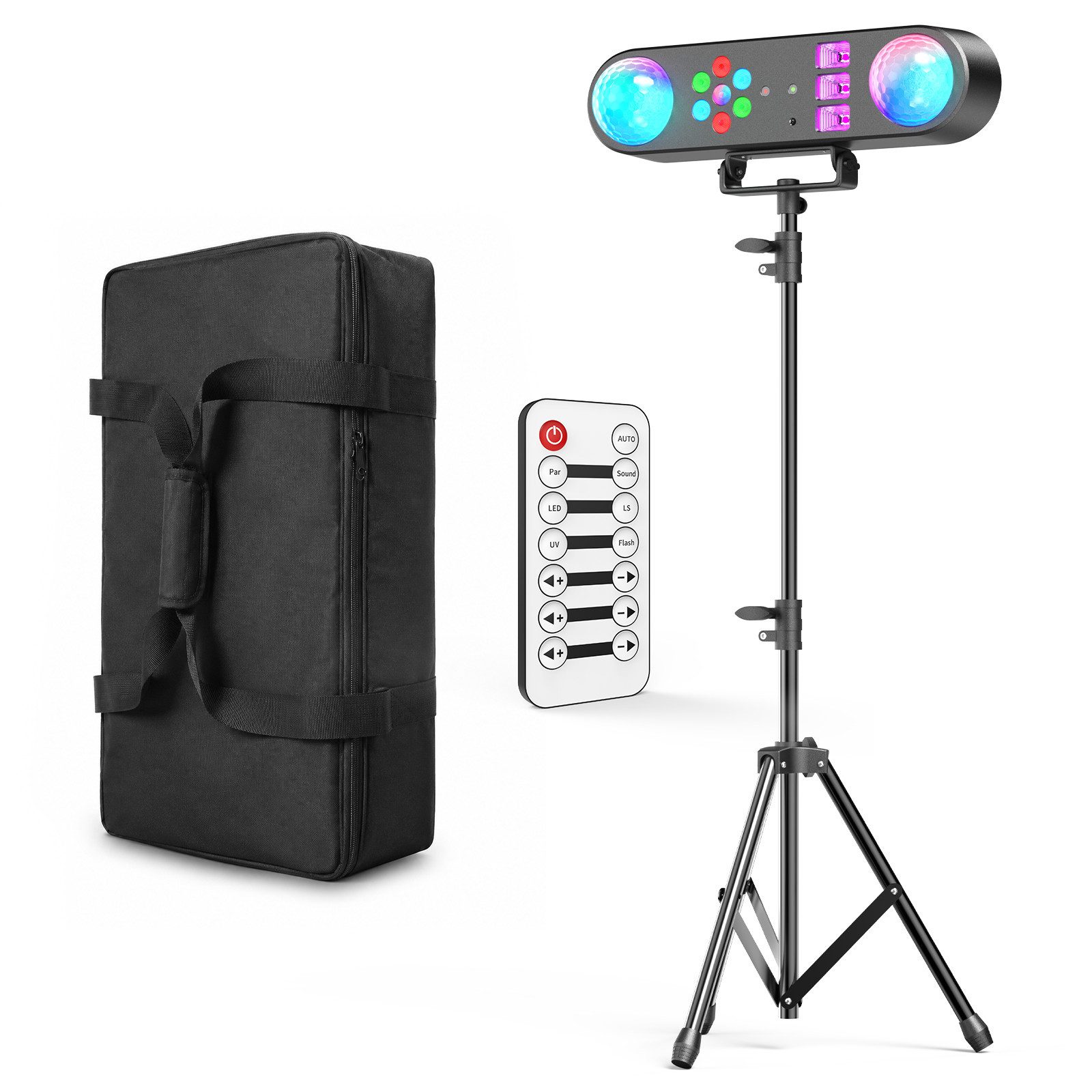 ZonQoonz Discolicht Mini-5-in-1-Effektstrahler mit Stativ, Fernbedienung und Tragetasch