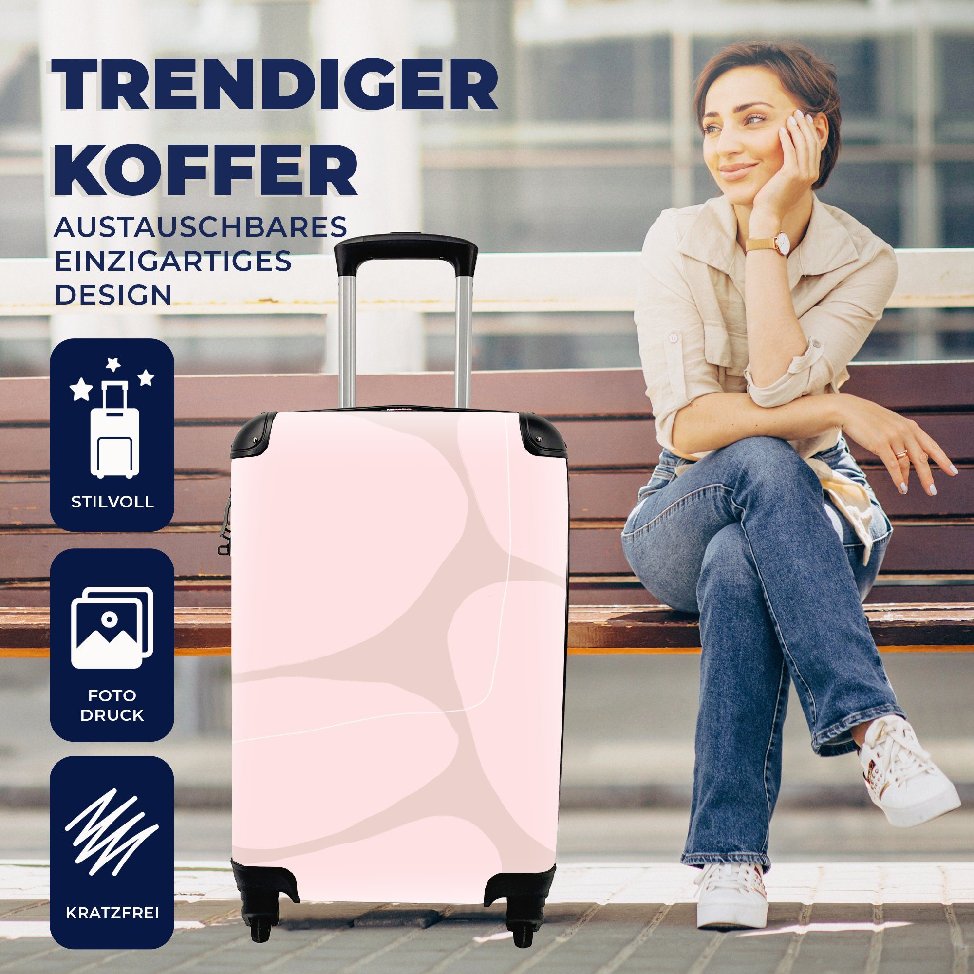 Trolley, Reisetasche Reisekoffer Rosa Formen 4 Handgepäck rollen, Rollen, Handgepäckkoffer - MuchoWow Ferien, mit für Abstrakt, Geometrische -