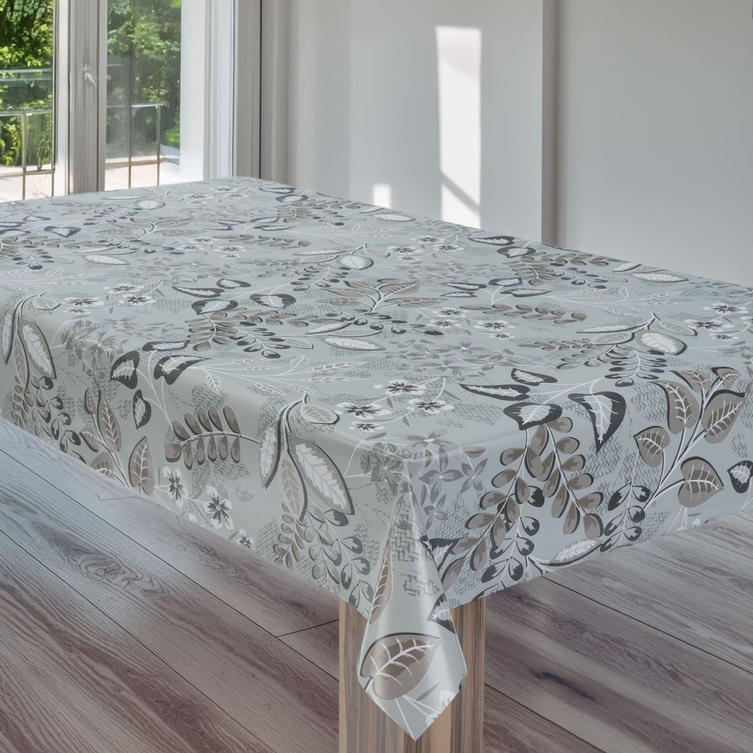 laro Tischdecke Wachstuchtischdecke Blätter Botanisch Grau PVC Eckig – Bild 4 von 5
