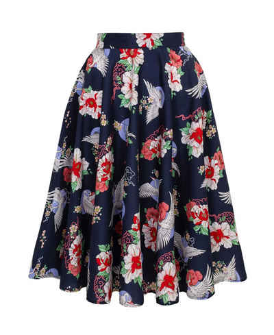 Hell Bunny A-Linien-Rock Misa 50's Swing Skirt Asiatischer Blumenmuster Vintage Tellerrock