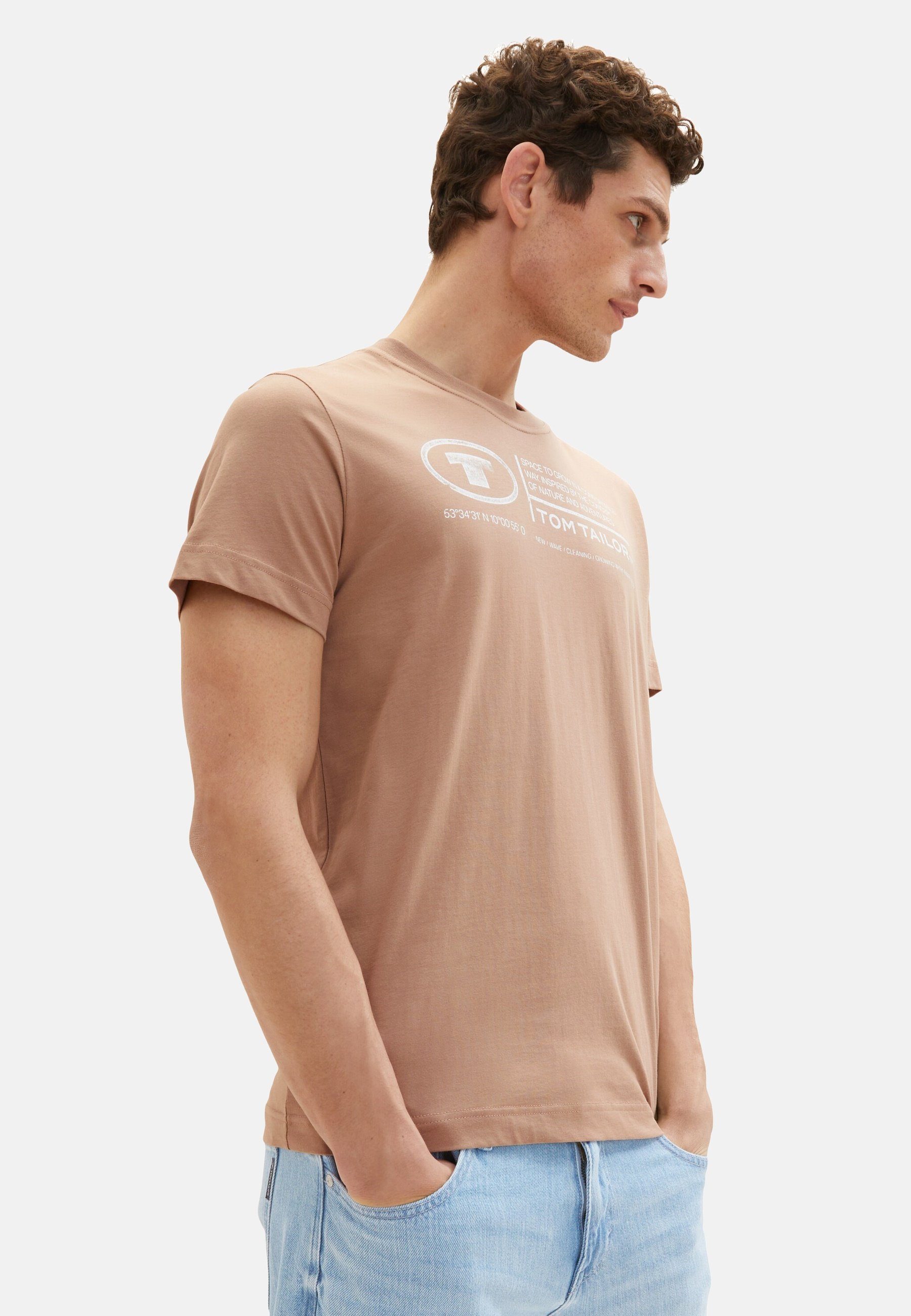 TOM TAILOR T-Shirt (1-tlg) Kurzarmshirt T-Shirt braun