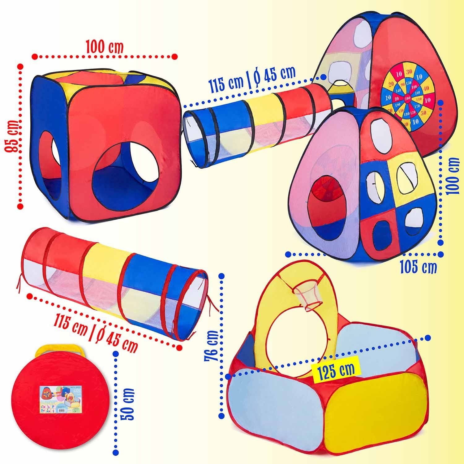 all Kids United Spielzelt Kinderspielzelt mit Tunnel und Bällebad–XXL PopUp für drinnen &draußen (Bällebad, Krabbel-Tunnel & mehr (ohne Bälle), 5-tlg., XXL Spielland) Pop-Up Spiel-Haus