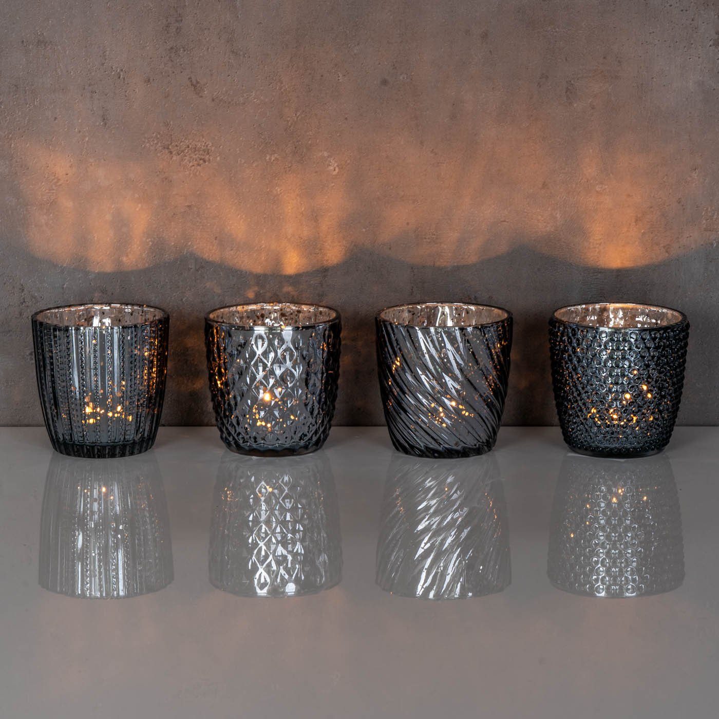 Teelichthalter Glas H9cm Kerzen Windlicht Silber Set Teelichthalter, Levandeo® 4er Tischdeko