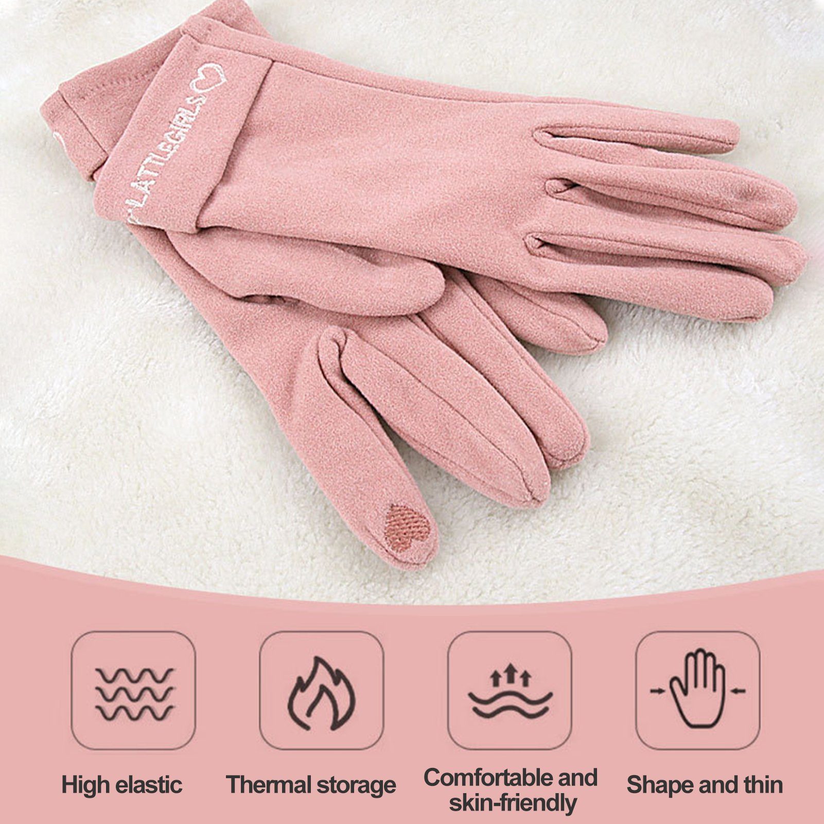 Rutaqian Strickhandschuhe Winter Warm Warme Handschuhe Sport für Fleece Rosa 1 Touchscreen Damen Gefüttert Fingerhandschuhe Damen Paar