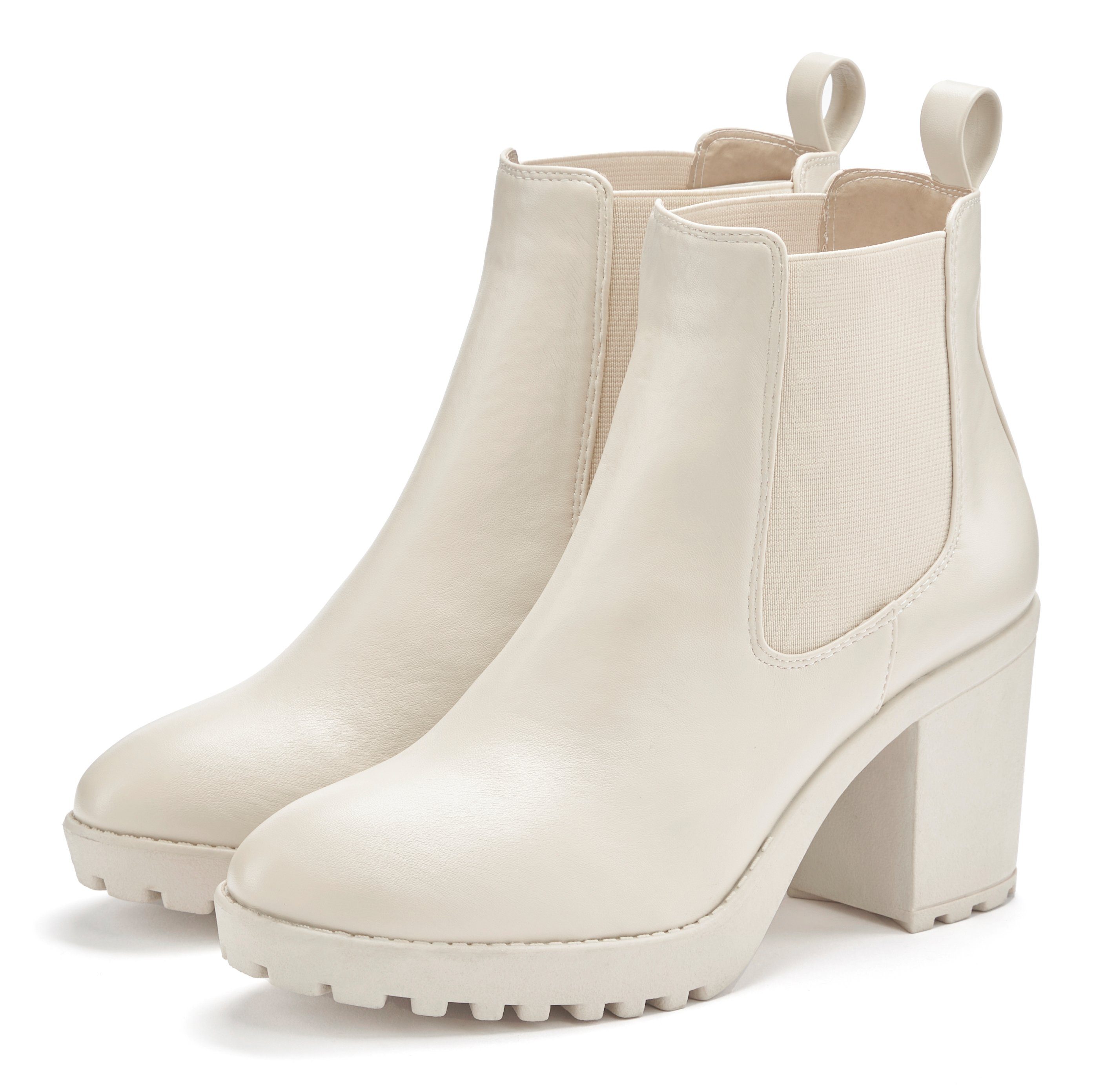 LASCANA Chelseaboots mit Blockabsatz & Stretch-Einsatz, High-Heel-Stiefelette, Ankle Boots beige