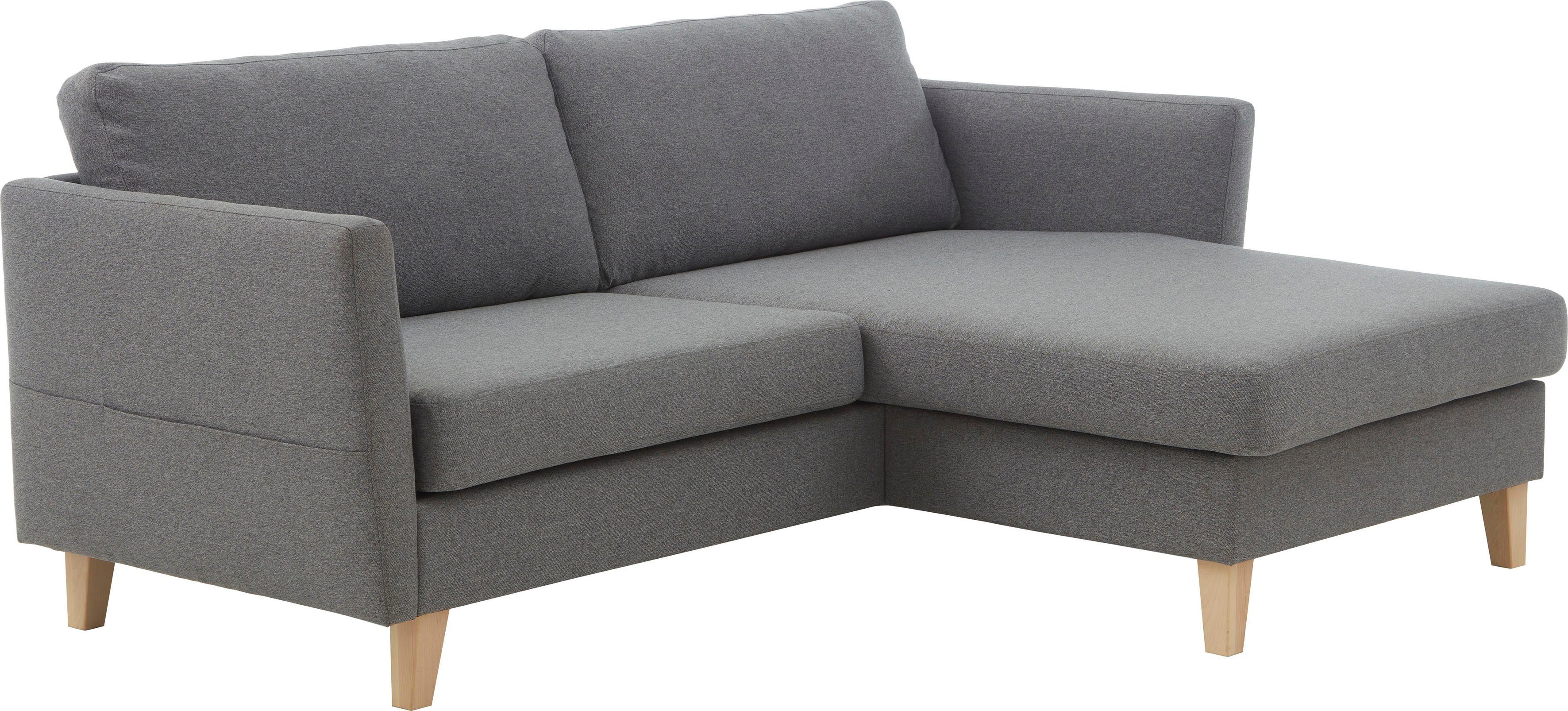 ATLANTIC home collection Ecksofa Mailo L-Form, mit Seitentaschen, Recamiere beidseitig montierbar, Massivholzfüße