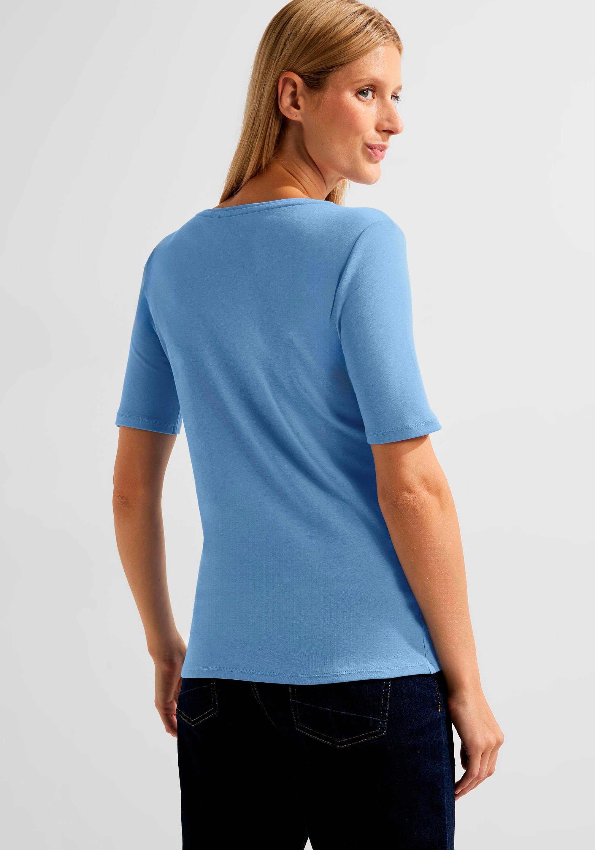 real T-Shirt Rundhalsausschnitt Lena NOS klassischem Cecil blue Style mit