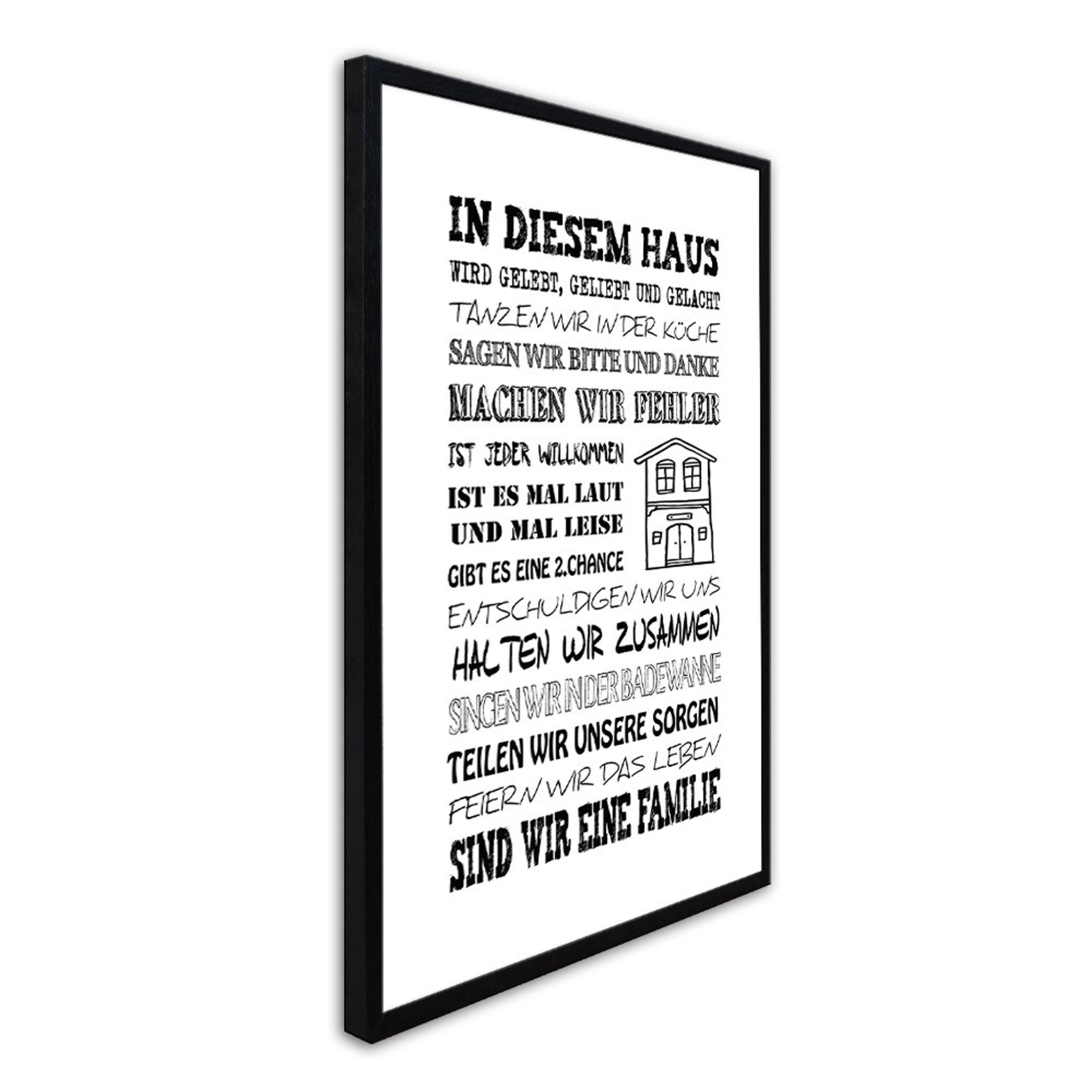 gerahmt mit 51x71cm artissimo Holz-Rahmen, Spruch-Bild Zitate: Poster Sprüche Hausregel inkl. und / Rahmen Bild Spruch mit