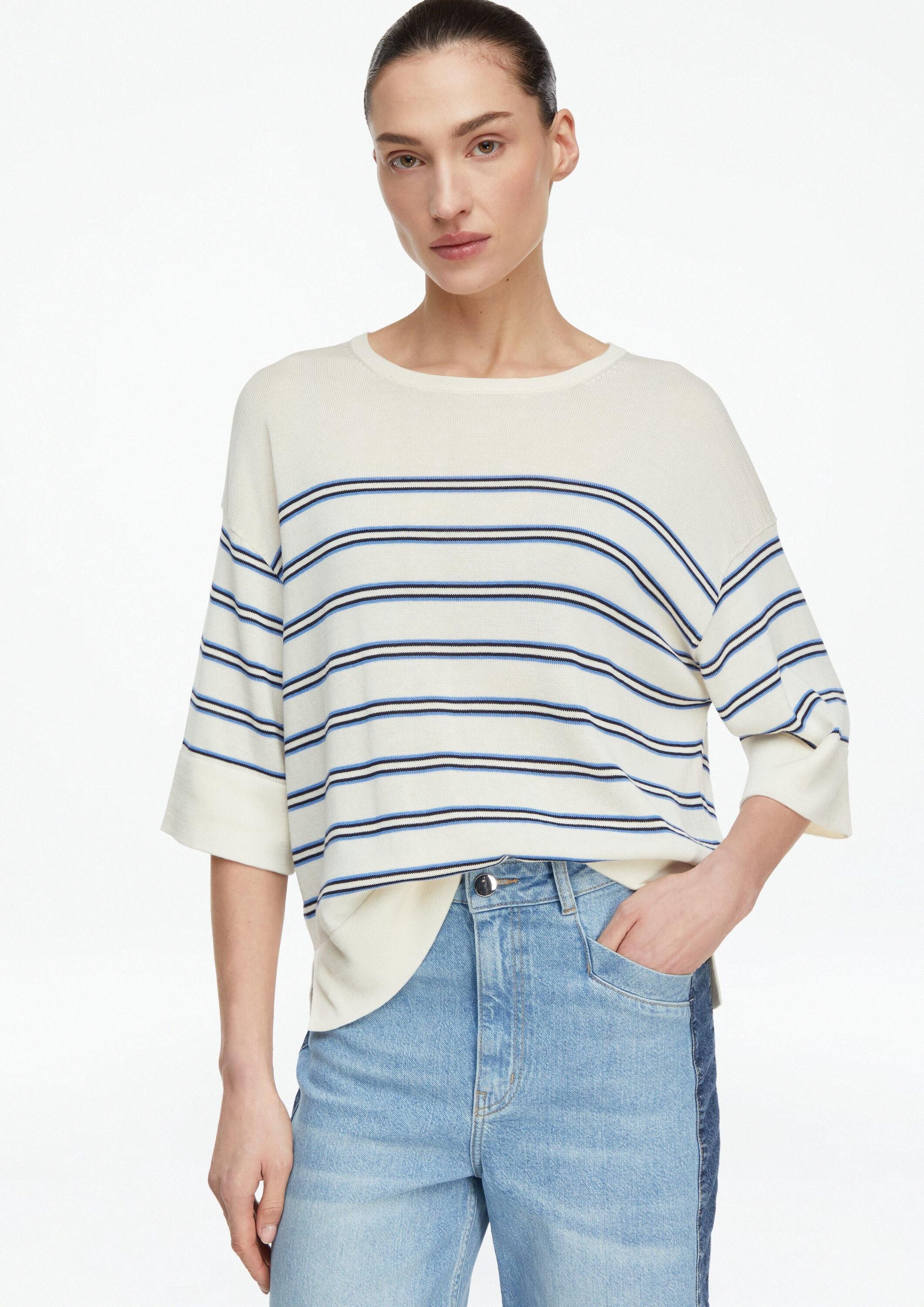 comma Kurzarmpullover Strickpullover Kurzarmpullover mit Streifen