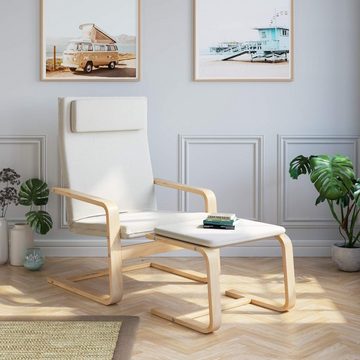Daskoo Relaxsessel Relaxstuhl mit Fußhocker und Armlehne,66.5x69x96.5 cm (Relaxsessel mit hocker), Sessel Armlehnensessel aus Birkenholz