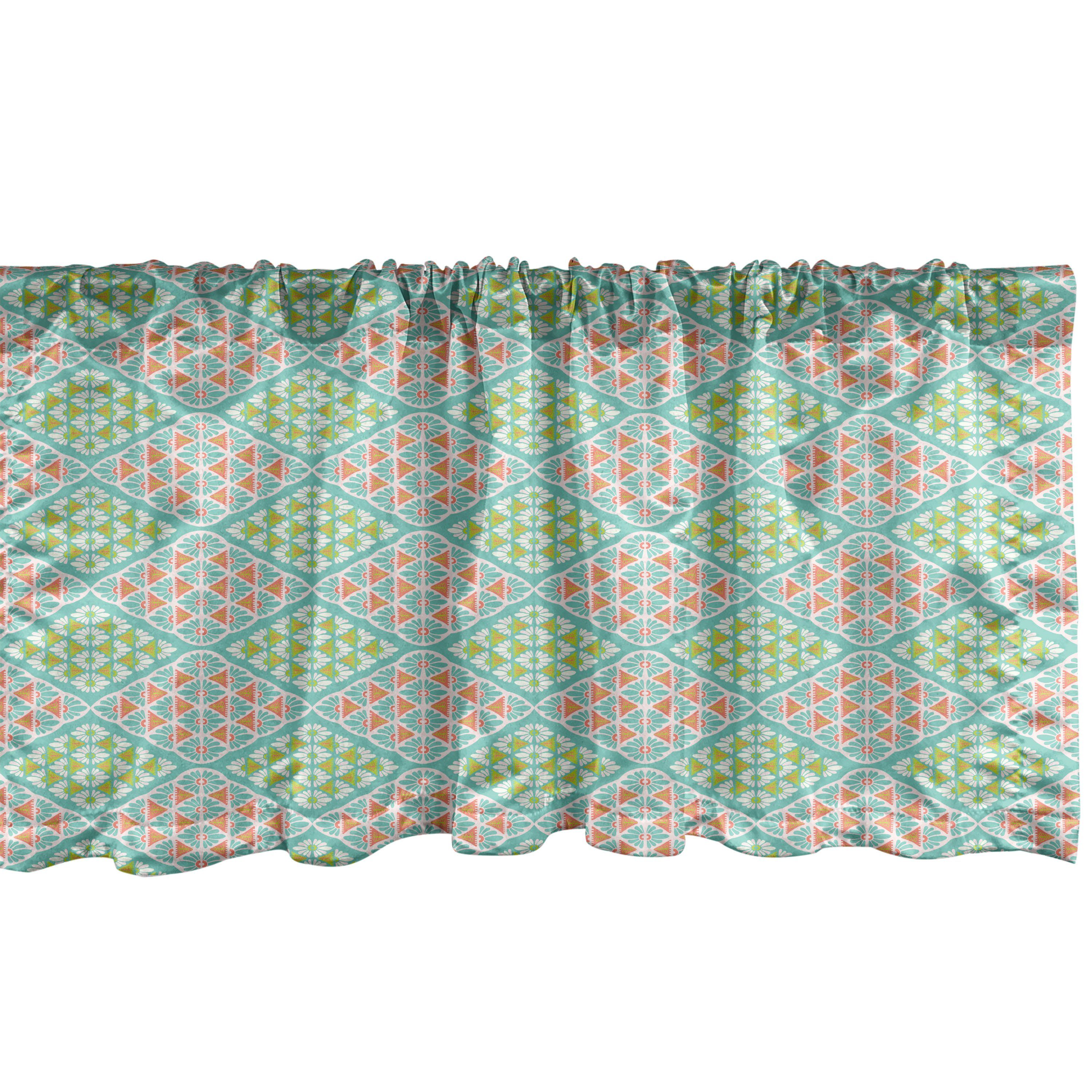 Scheibengardine Vorhang Volant für Küche Schlafzimmer Dekor mit Stangentasche, Abakuhaus, Microfaser, Blumen Pastel Tribal Rhombus prüfen