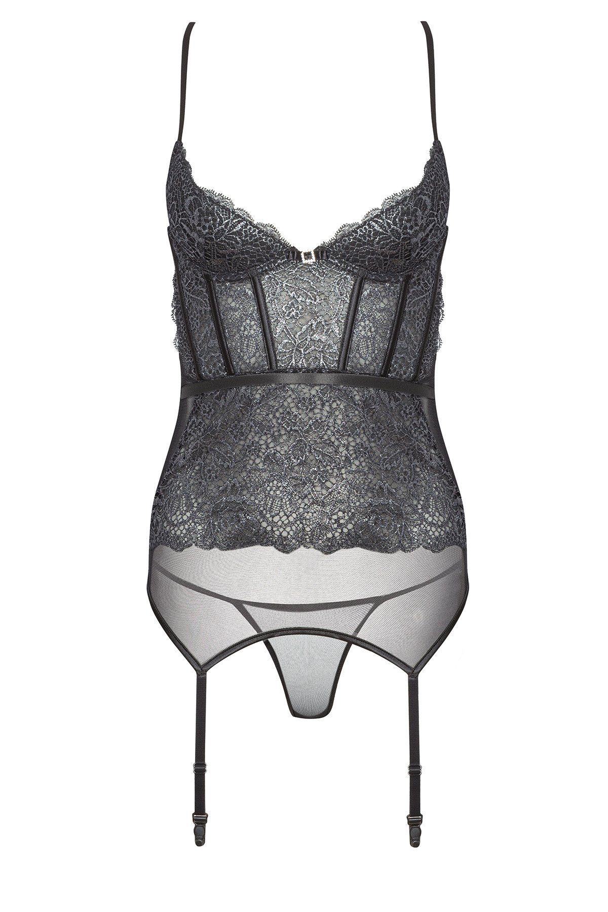 Beauty Night Fashion Corsage Corsage Ileen schwarz mit Glitzer Schmuck + String Dessous (Set)