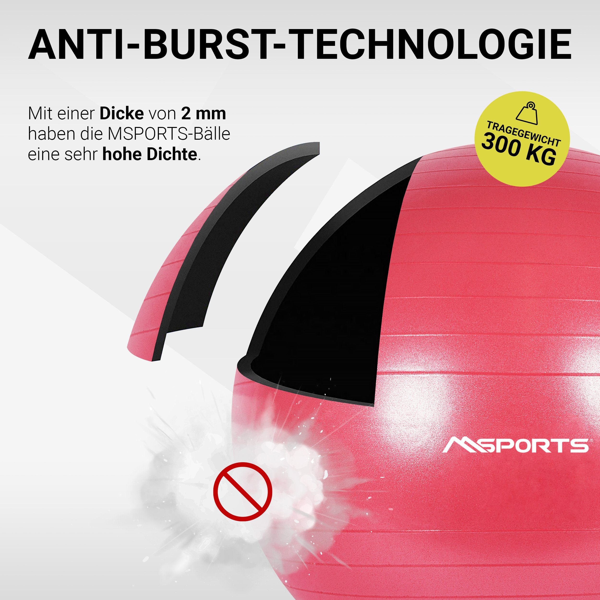 App MSports® inkl. + Workout Burst Anti Pumpe Gymnastikball Gymnastikball Bordeaux