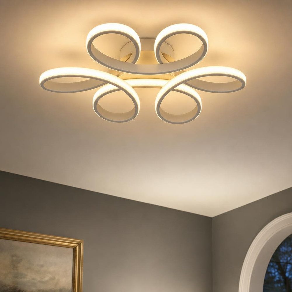 GLOBO LIGHTING LED Deckenleuchte, LED-Leuchtmittel fest verbaut, Warmweiß, LED Deckenleuchte Metall sandfarben matt opal Blütenform L 40 cm
