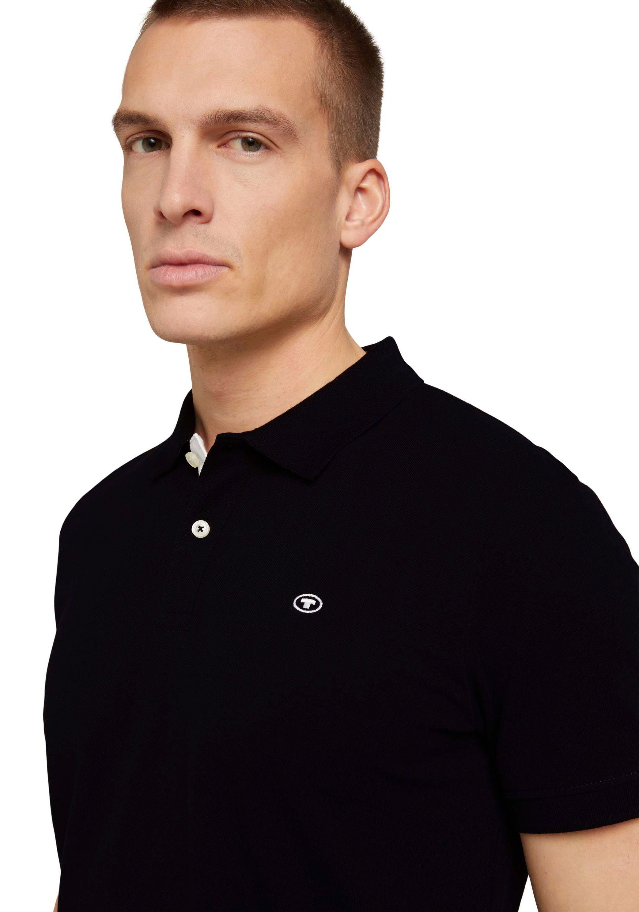 kontrastfarbener mit Knopfleiste Logo TAILOR black kleinem und TOM Poloshirt