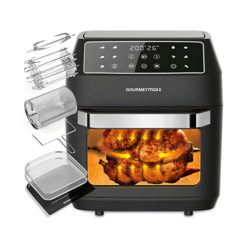GOURMETmaxx Heißluftfritteuse 12 L Airfryer, Fritteuse mit 9 Funktionen, Touchdisplay, 1700 W, 10 Programme, Touchdisplay und Timer-Funktion, Inkl. Zubehörpaket