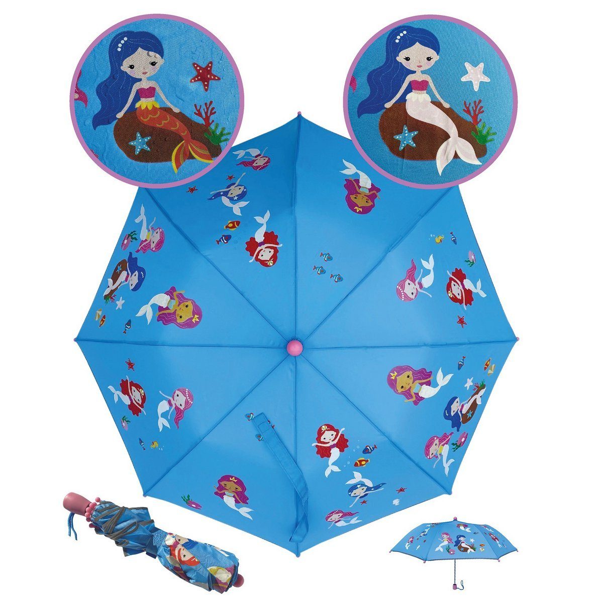HECKBO Taschenregenschirm Kinder Regenschirm Magic - Meerjungfrau, wechselt bei Regen die Farbe