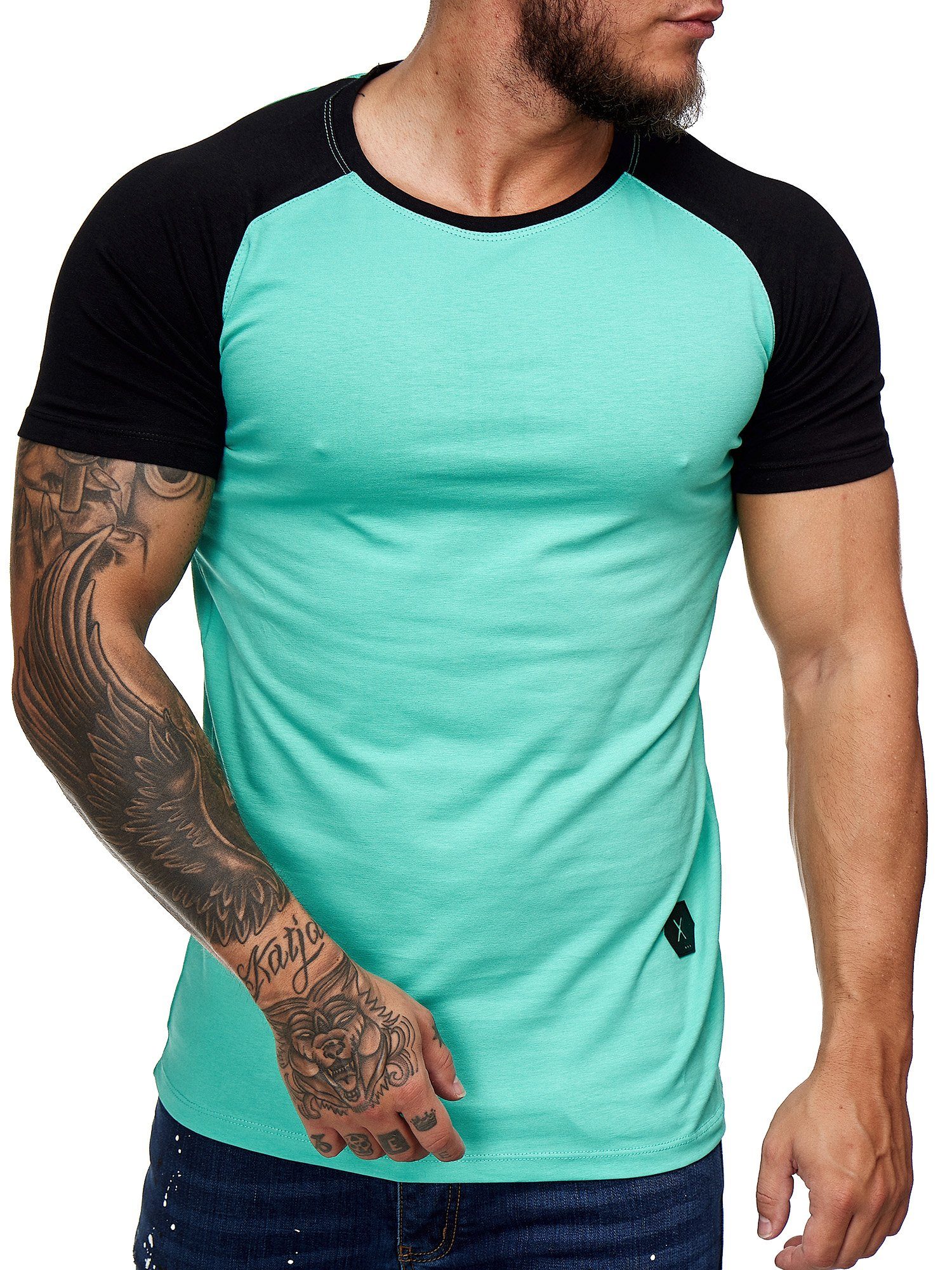 OneRedox T-Shirt 2031ST (Shirt Polo Kurzarmshirt Tee, 1-tlg) Fitness Freizeit Casual Schwarz Mint