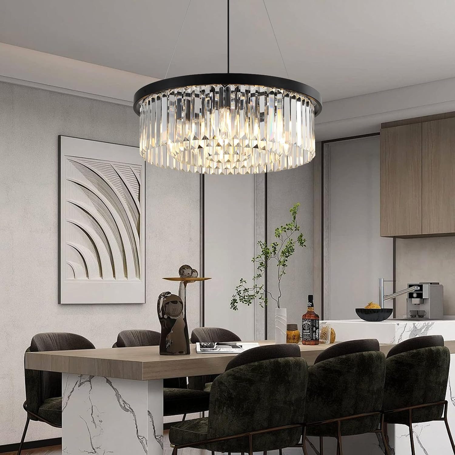 RRBEST Kronleuchter Luxus Kristall Kronleuchter Moderne Pendelleuchter, für Wohnzimmer, Esszimmer,Schlafzimmer, Restaurant, Ø60cm – Bild 4 von 5