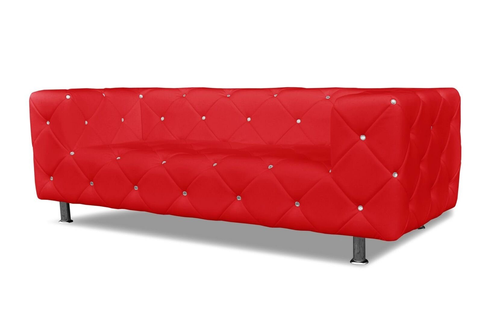 JVmoebel Sofa Grauer luxus moderner Chesterfield Dreisitzer mit Steinen Neu, Made in Europe Rot