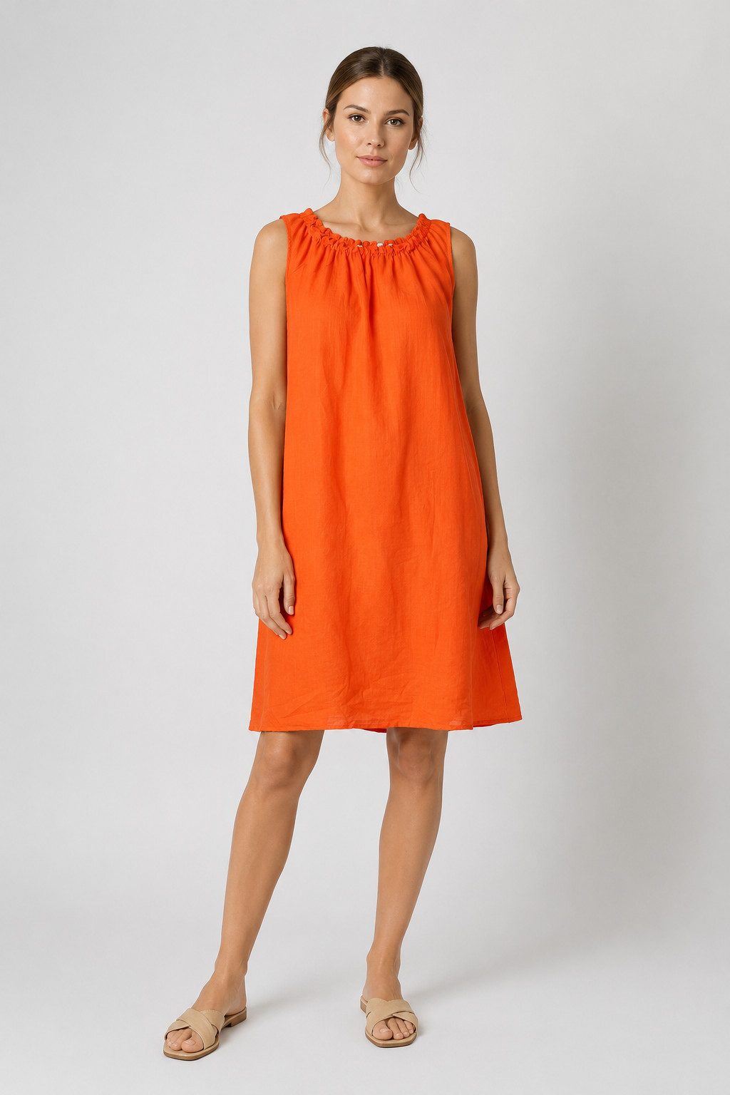 ITALY VIBES Sommerkleid - leichtes Viskosekleid mit gerafftem Kragen - Damen Kleid ONE SIZE - passend für Größen M bis XL