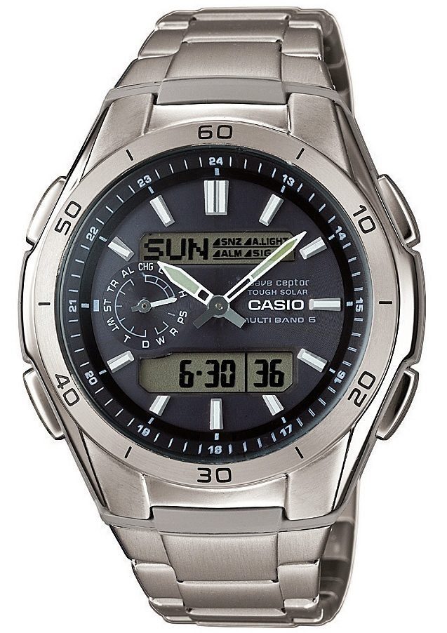 Casio Funk Funkchronograph WVA-M650TD-1AER, Solaruhr,Armbanduhr,Herren,Digitaluhr,Titanarmband, bis10 bar wasserd.