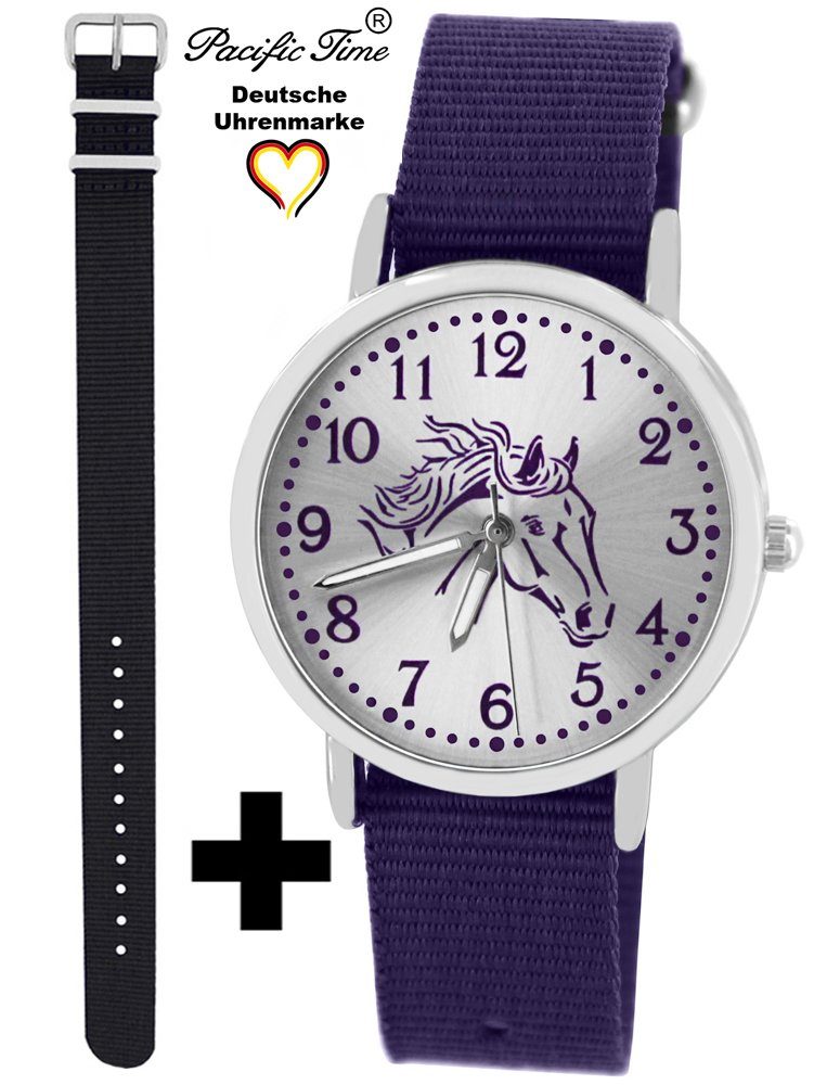 Pacific Time Quarzuhr Set Kinder Armbanduhr Pferd violett Wechselarmband, Mix und Match Design - Gratis Versand