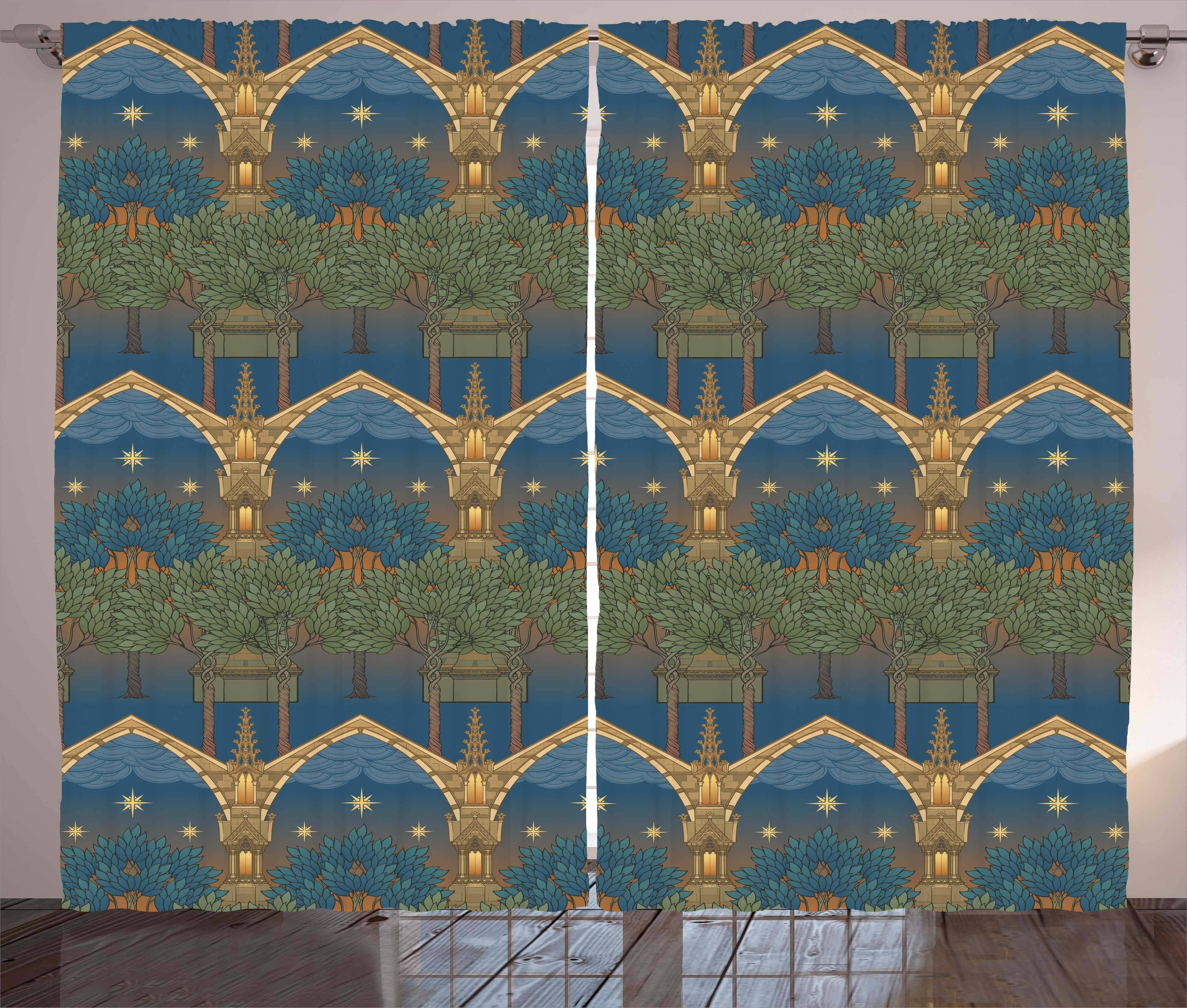 Gardine Schlafzimmer Kräuselband Vorhang mit Schlaufen und Haken, Abakuhaus, Mittelalterlich Antike Stadt Architektur