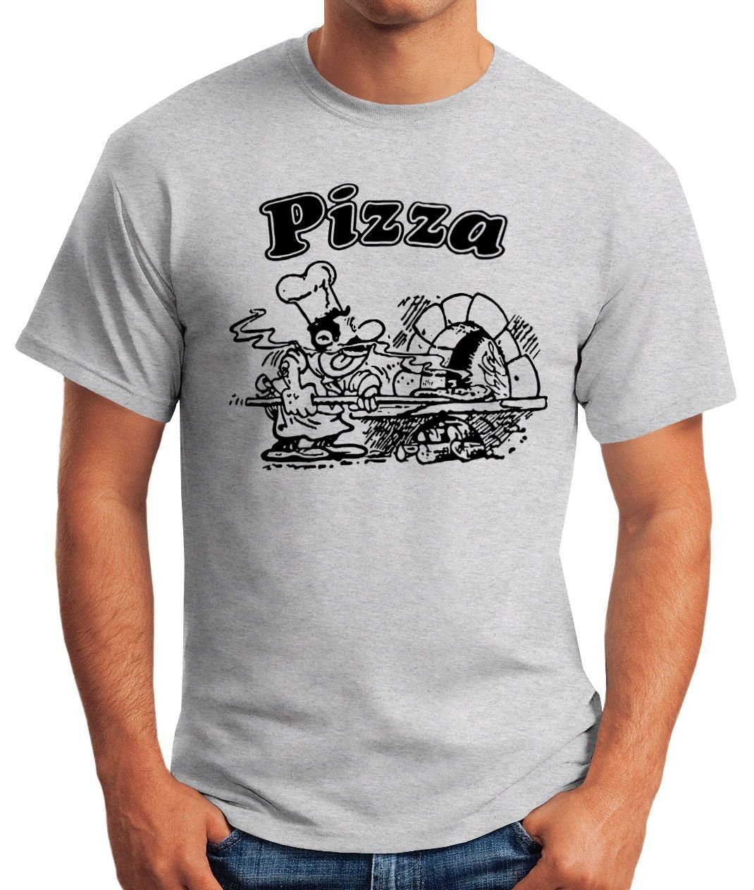 Shirt MoonWorks Moonworks® Print-Shirt Schachtel Fun-Shirt Pizza grau Print mit Italiano Italien Motiv