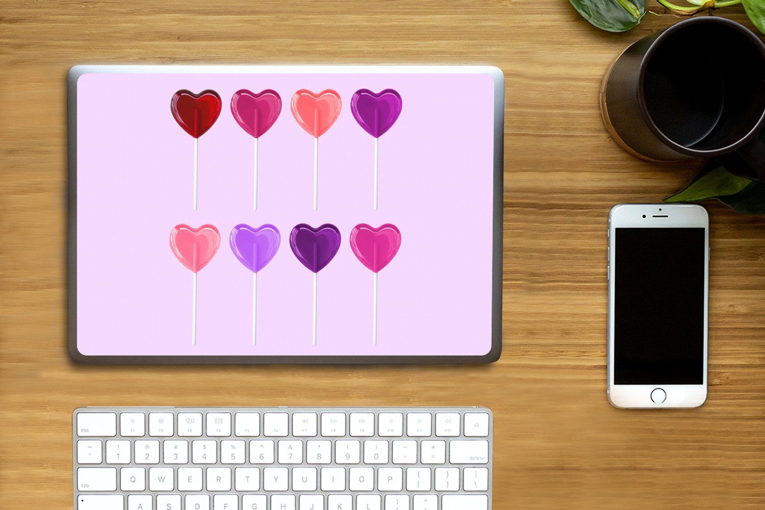 MuchoWow Laptop-Aufkleber Lutscher - Herz - Rosa - Bonbon, (1tlg), Laptop Folien Cover, Aufkleber, Sticker, Schutz vor Kratzern, 30x21 cm