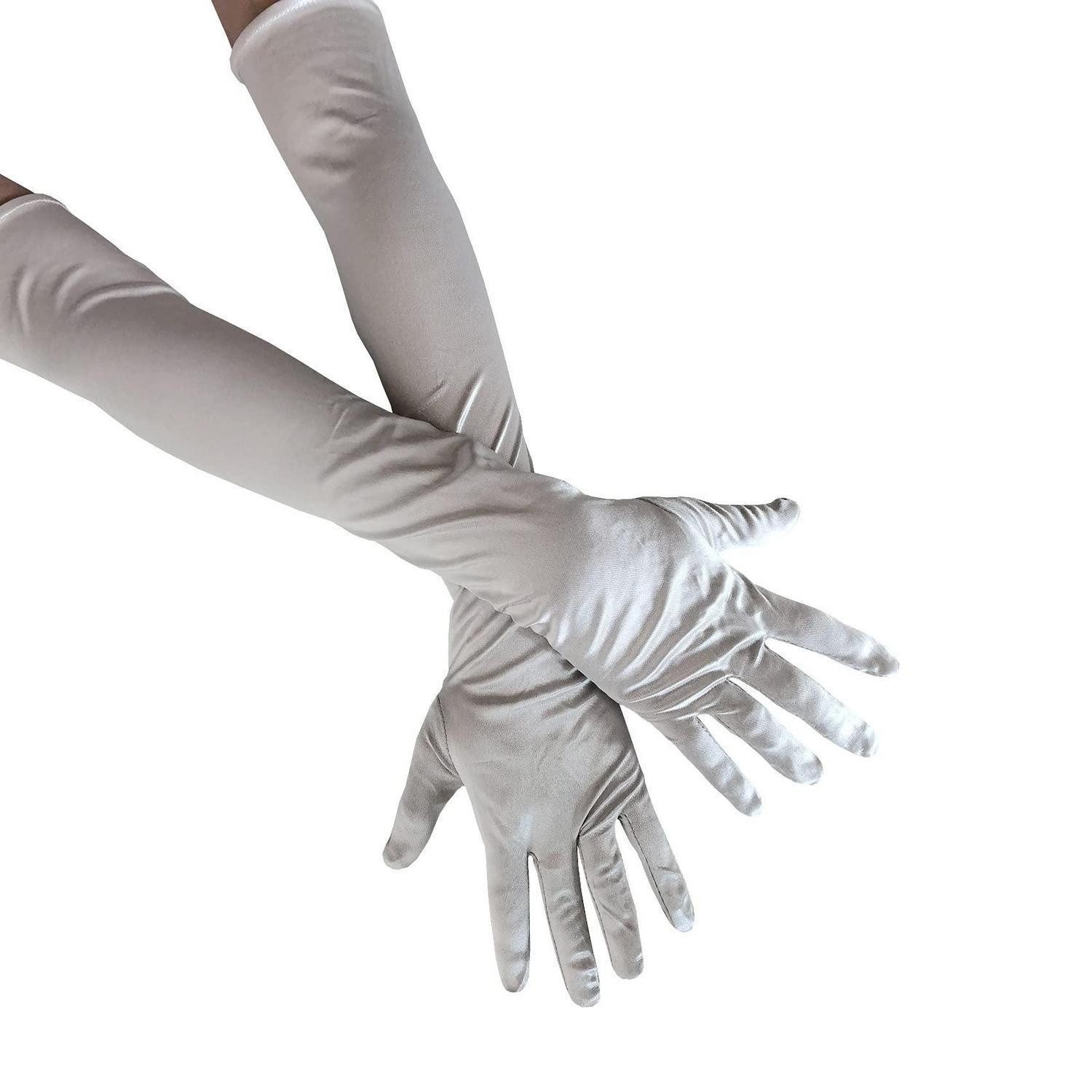 LuxusKollektion Abendhandschuhe Opernhandschuhe Lang Satin Silber (1-St)