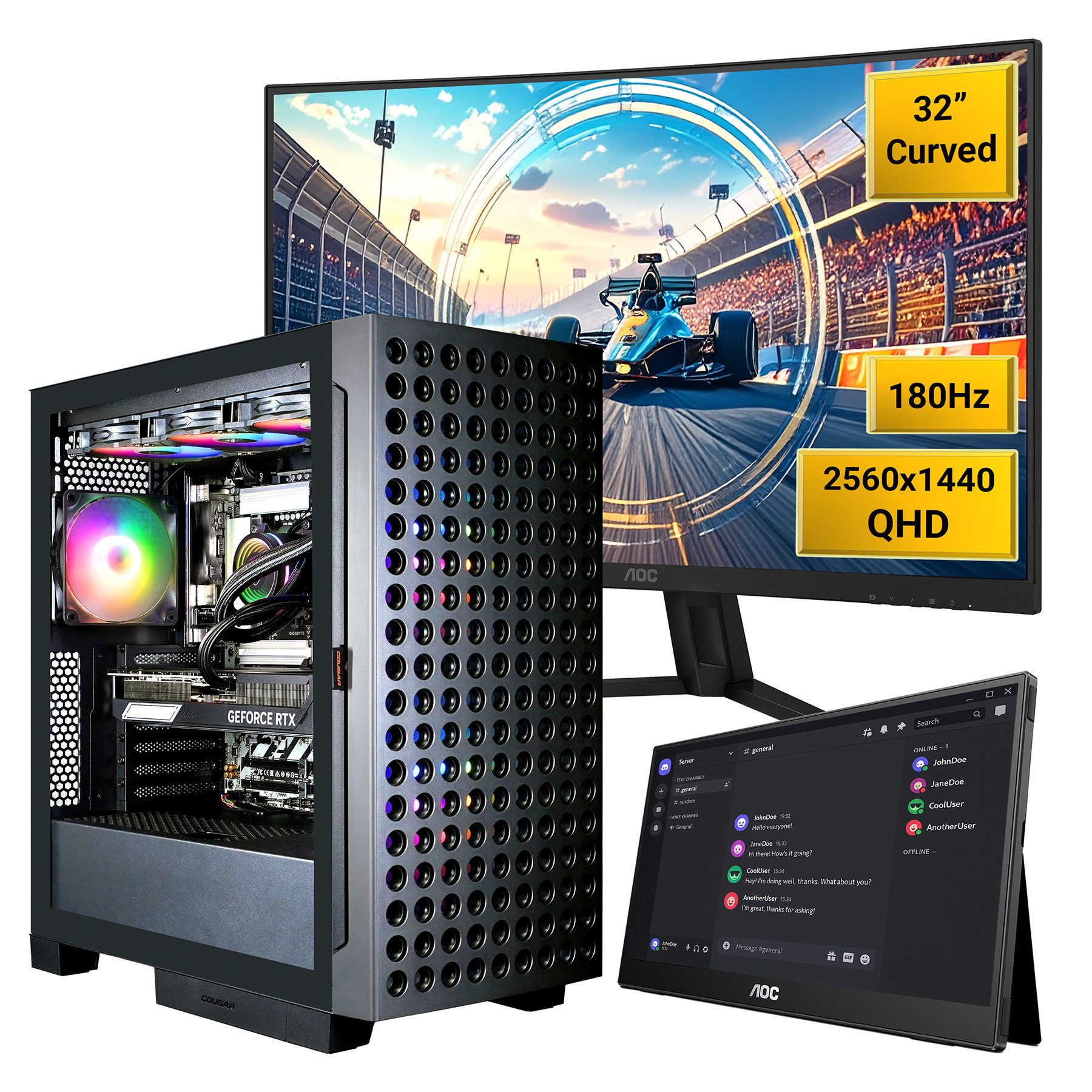 Cougar AIRFACE ECO BK SET2656 AMD Ryzen 5 9600X RTX 5070 32GB DDR5 2TB SSD Gaming-PC-Komplettsystem (32", AMD Ryzen 5 9600X, RTX 5070, 32 GB RAM, 2000 GB SSD, Windows 11, DDR5 RAM + 32" AOC CQ32G4VE Curved Gaming-Monitor)