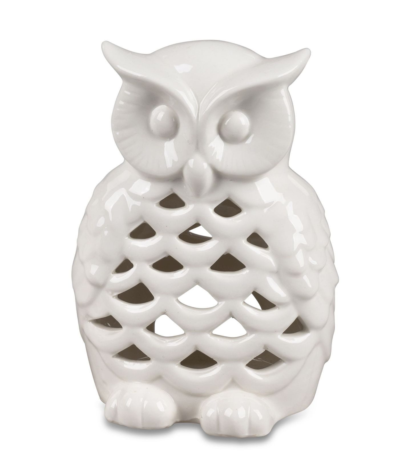 formano Dekofigur Windlicht Eule 16 cm Weiß Glasiert Porzellan Teelichthalt günstig online kaufen