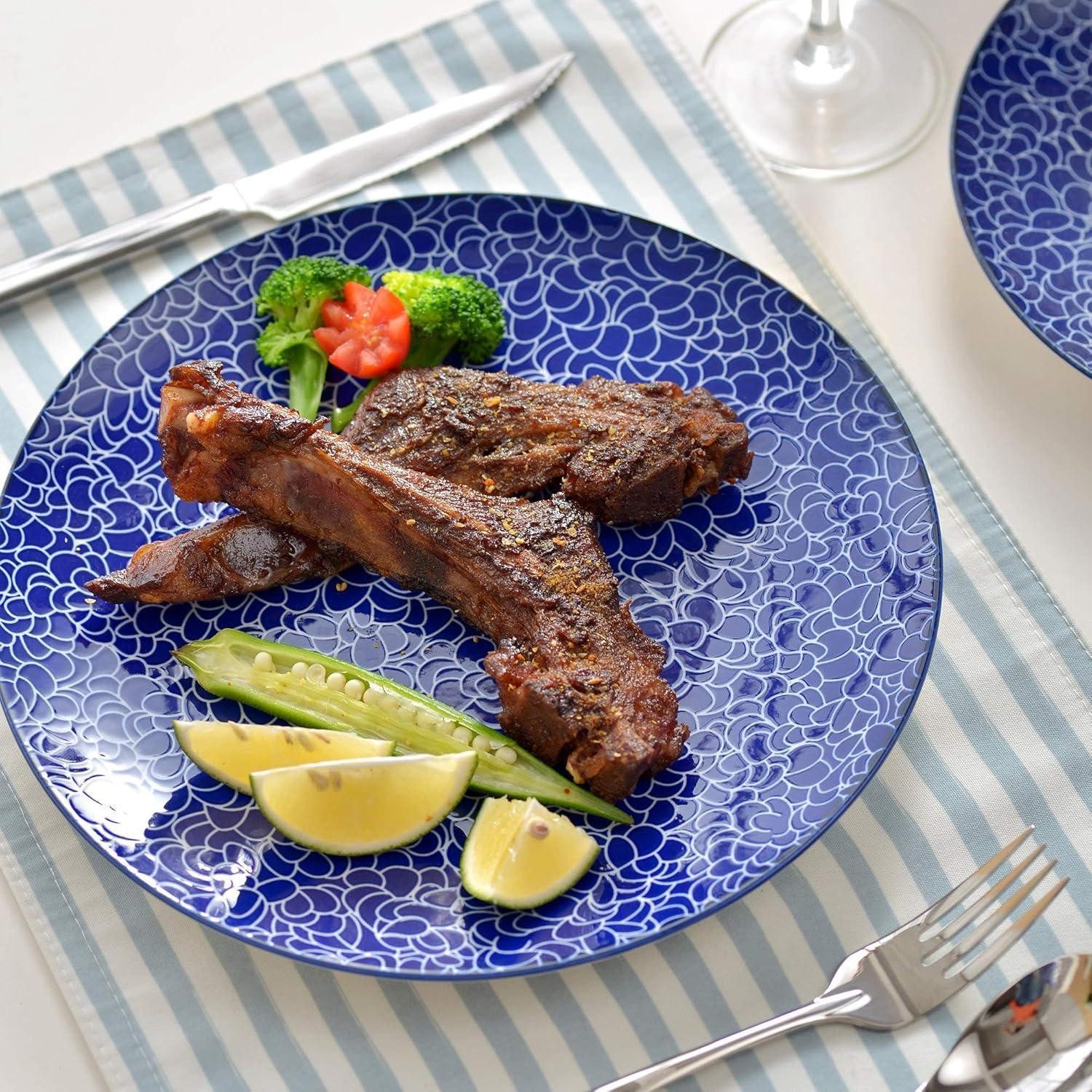 LuxusKollektion Salatbesteck Speiseteller Porzellan Flachteller Rund Takaki 8-teilig Speiseteller