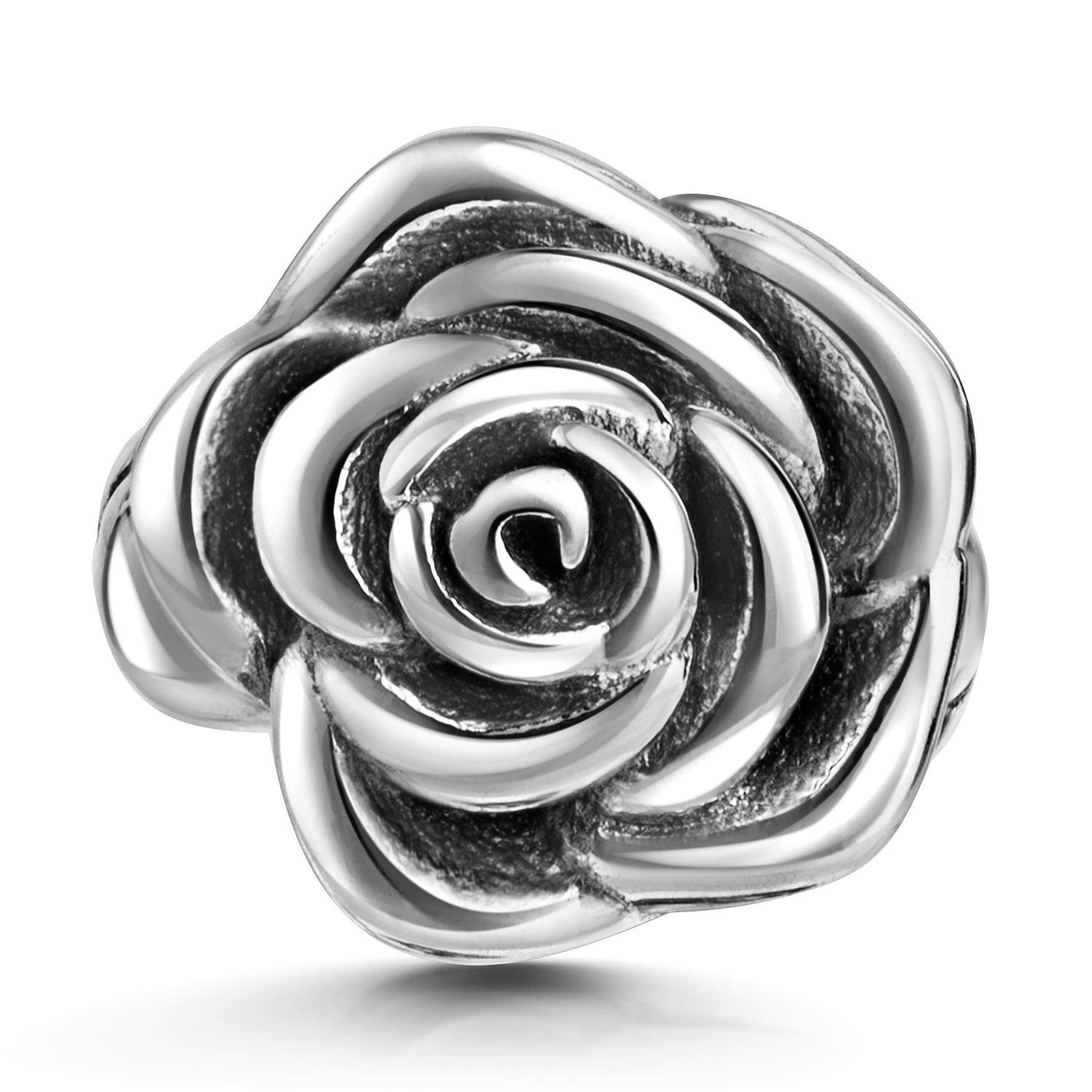 Materia Bead Rose mit Ranken Element antik geschwärzt 45, 925 Sterling Silber, oxidiert
