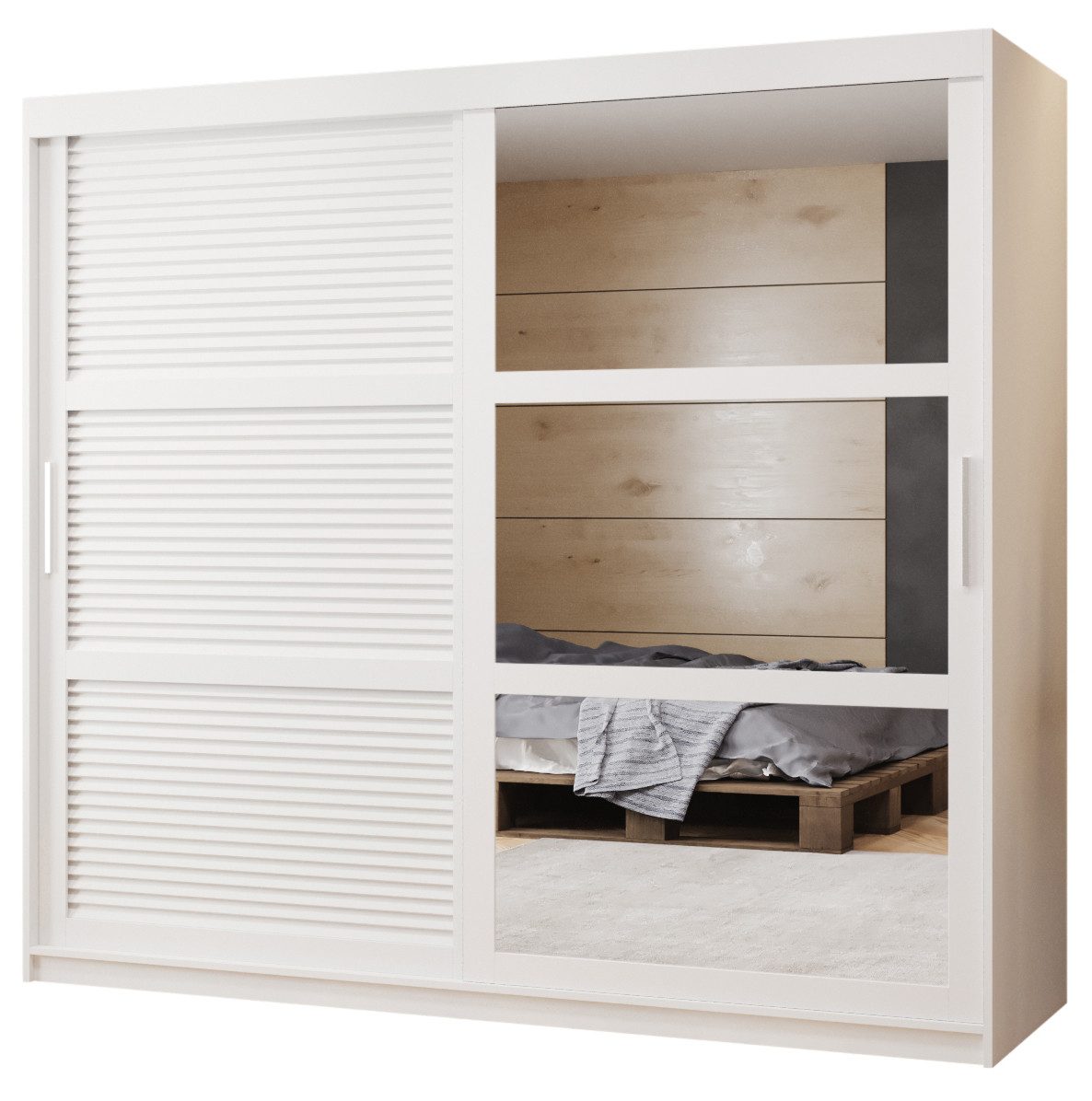 ABIKS MÖBEL Schwebetürenschrank JALOUSIE 2 Schlafzimmerschrank - mit Spiegel, Kleiderstange, Regalen