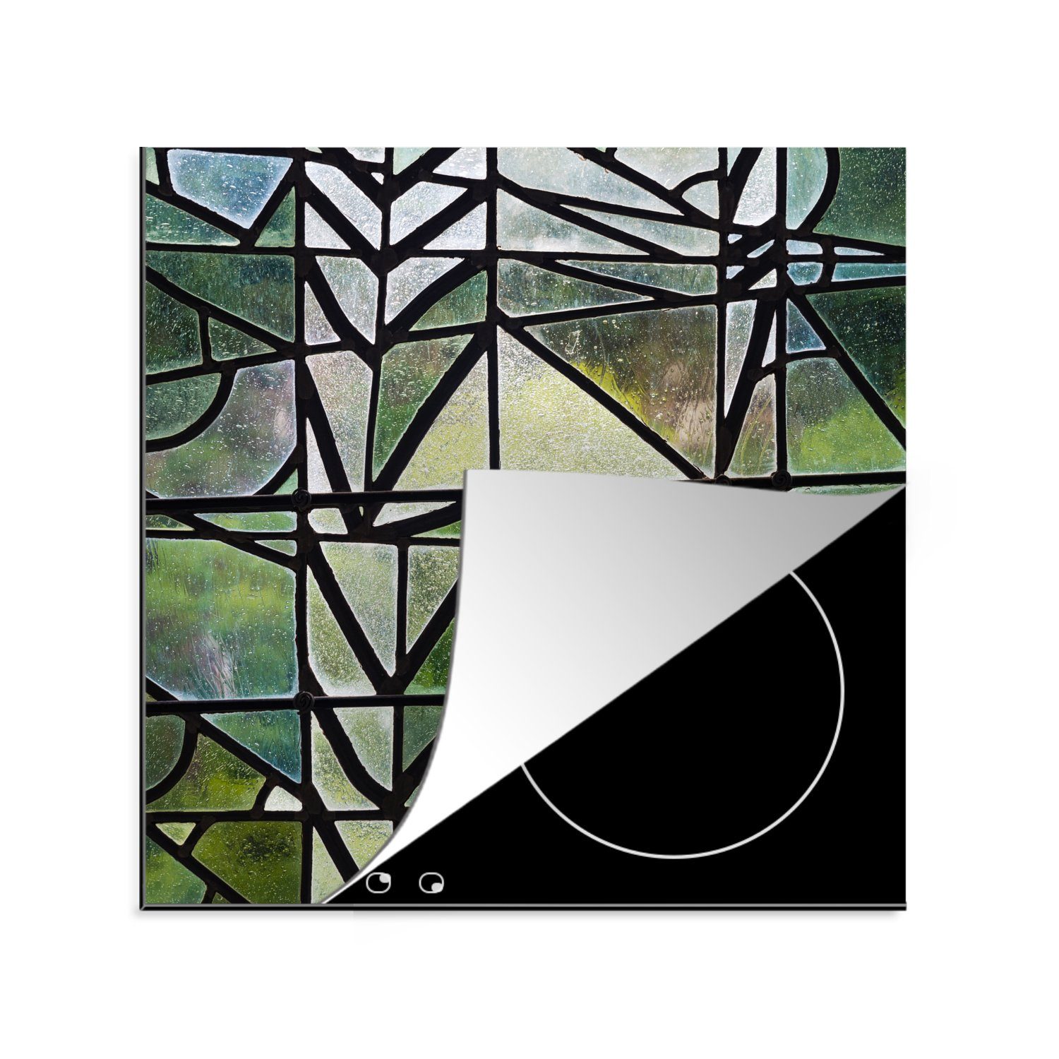 MuchoWow Herdblende-/Abdeckplatte Fenster auf grünem Hintergrund, Vinyl, (1 tlg), 78x78 cm, Ceranfeldabdeckung, Arbeitsplatte für küche