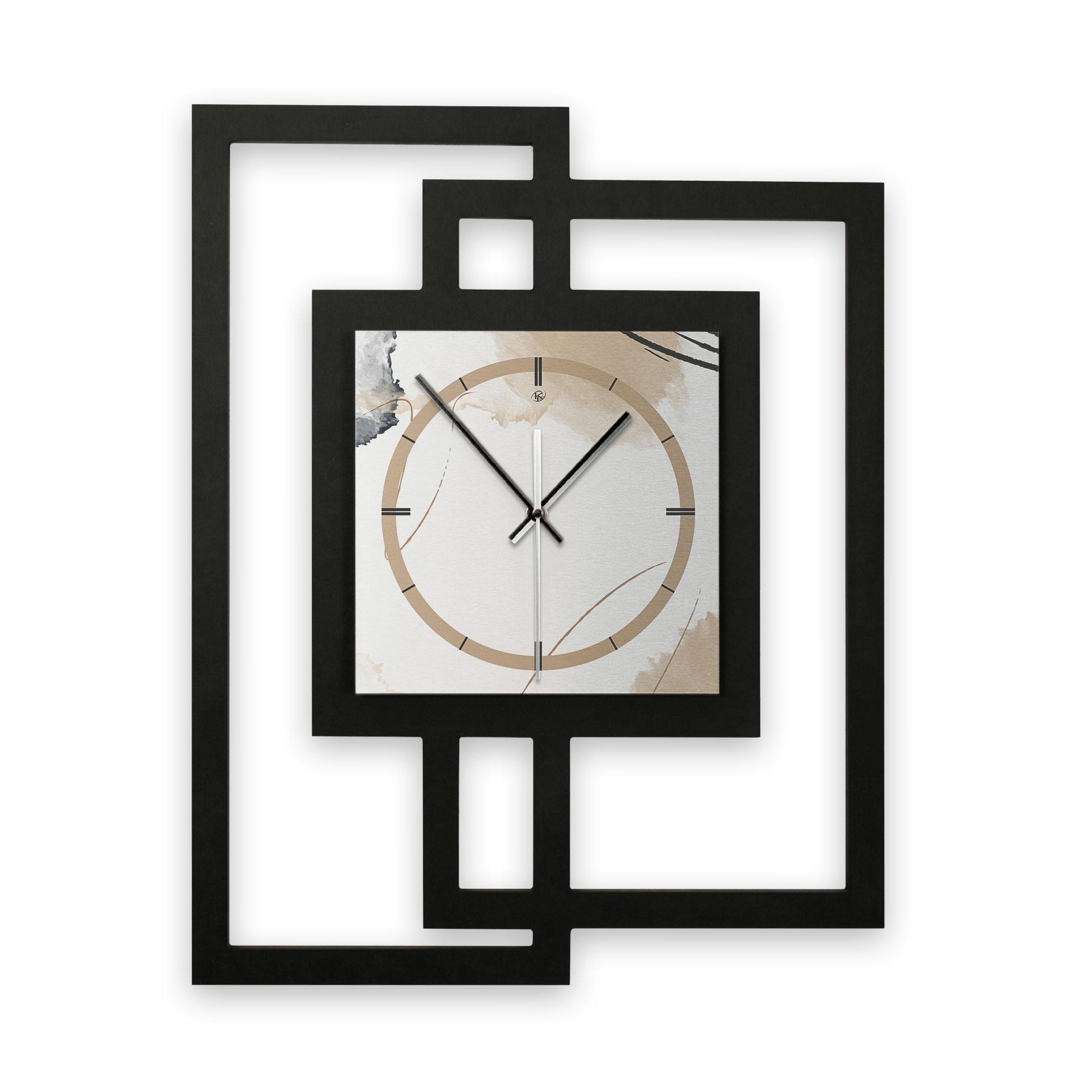 Kreative Feder Wanduhr (ohne Funk- modernem in außergewöhnlich, „Abstract Metallic-Look elegant, modern) Elegance“ Quarzuhrwerk; Design-Wanduhr oder Ticken