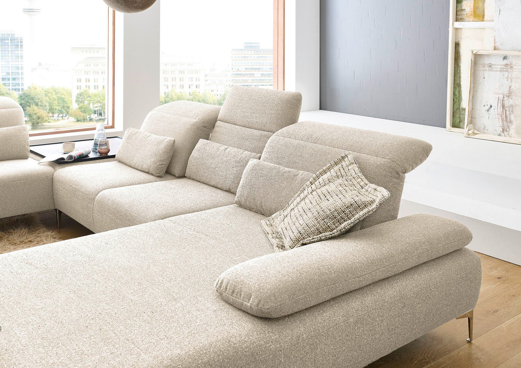 Home affaire Dekokissen Liora, Nierenkissen XL, Breite 85 cm, passend zur Liora-Serie, extra Rückenstütze & optisches Highlight