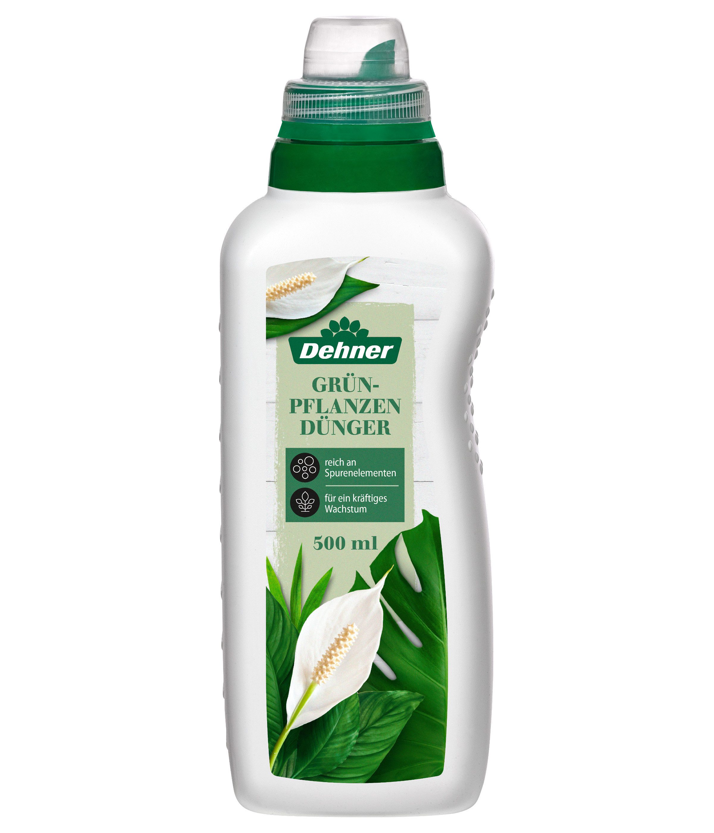 Dehner Blumendünger Grünpflanzendünger, hochwertiger NPK-Dünger, 500 ml, für ca. 100 l, 100 l Gießwasser, Flüssigdünger, organisch, mit Spurennährstoffen