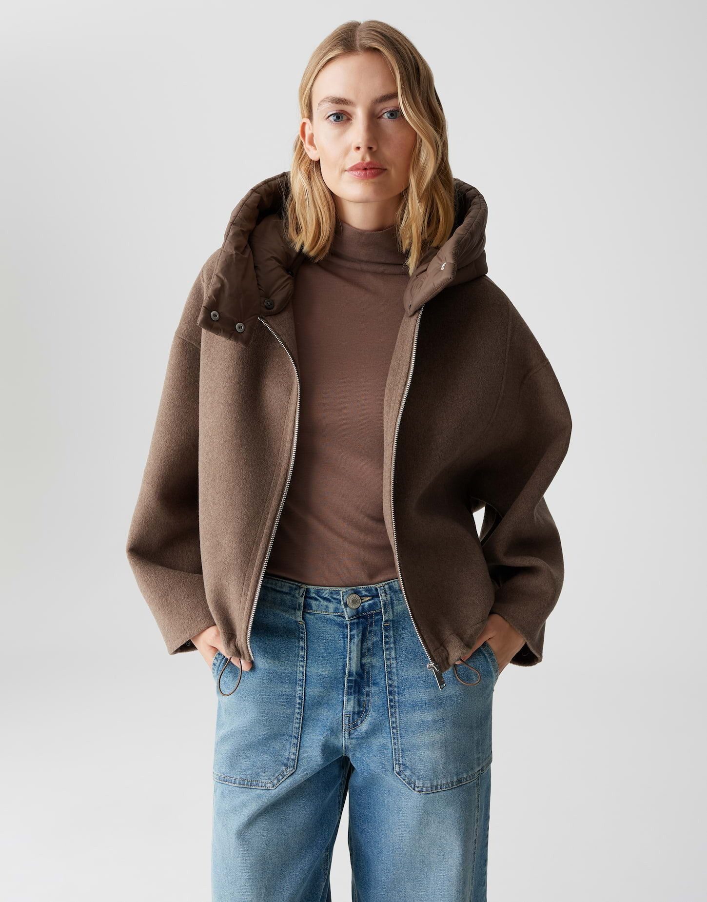 OPUS Wolljacke HIKONA Doublefaced mit abnehmbarer Kapuze lockere Passform, günstig online kaufen