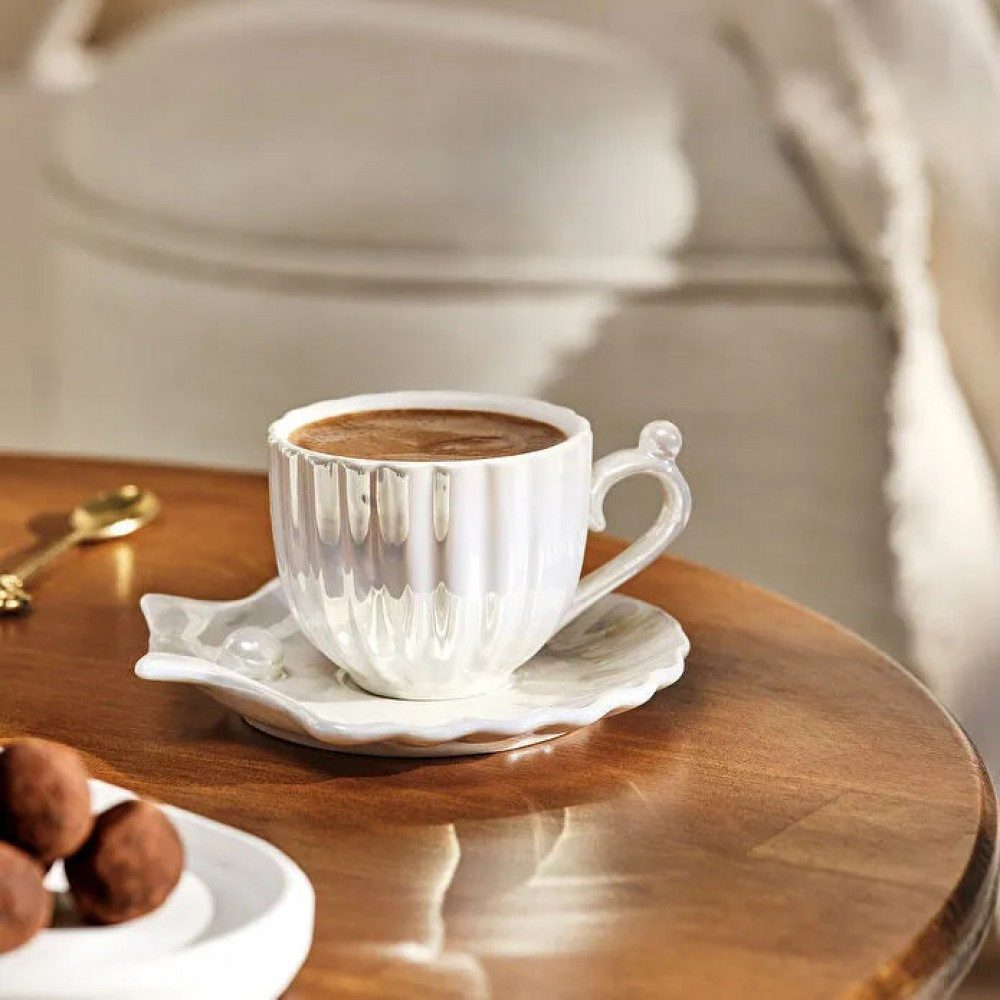 Karaca Kaffeeservice Karaca Auster Porzellan Kaffee Tassen Set Für 2 Personen Weiß 90 Ml