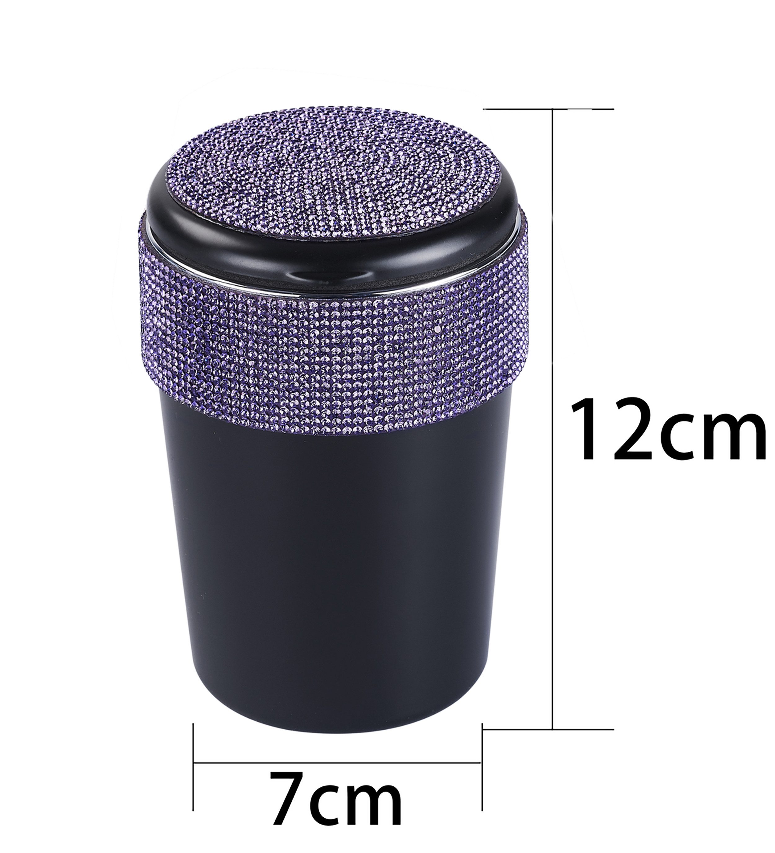 CHAMP Aschenbecher AUTO ASCHENBECHER "Bling Bling" mit Deckel LED-Licht 55 (Lila), Getränkehalter Strasssteinen Autoaschenbecher Beleuchtung Gluttöter