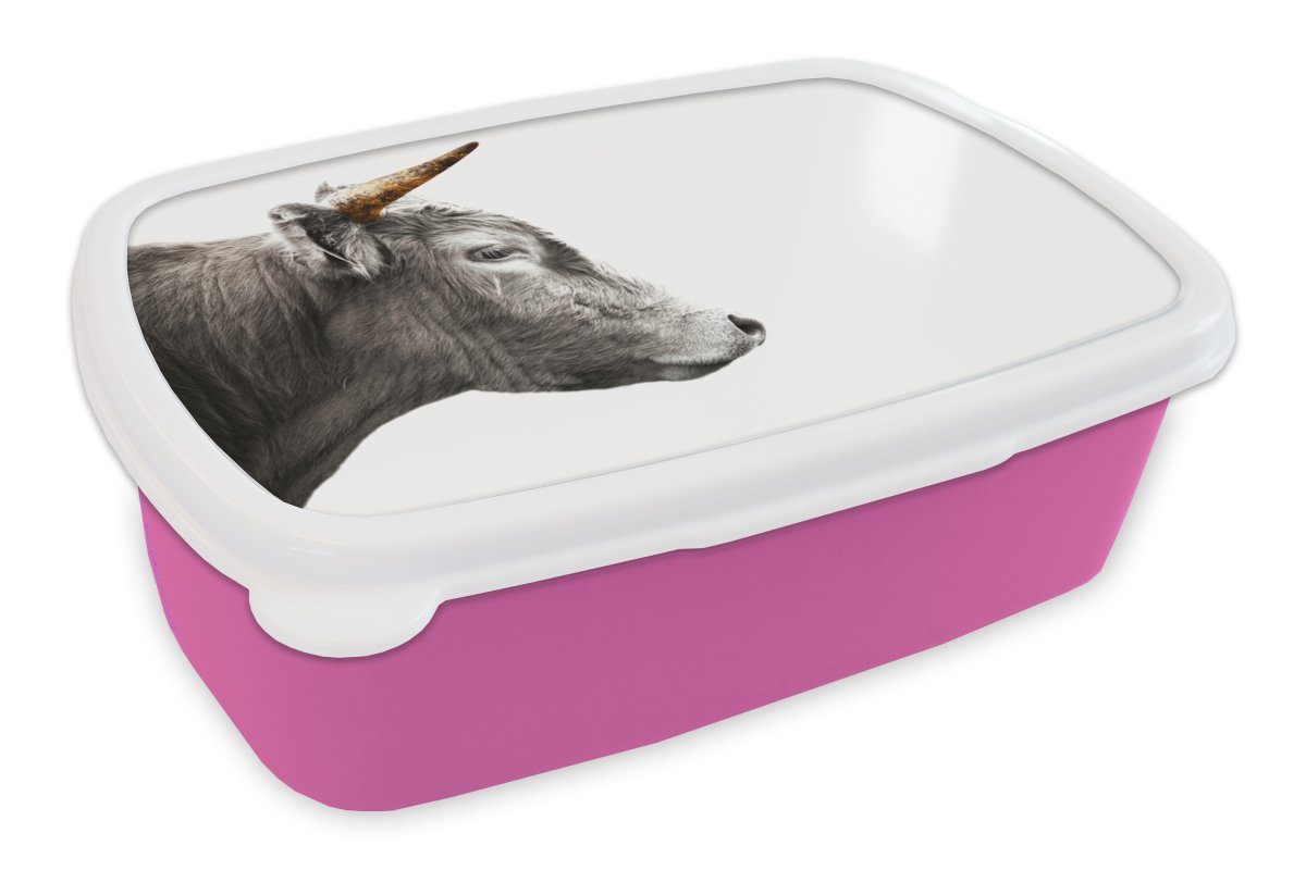 MuchoWow Lunchbox Schottischer Highlander - Tiere - Horn - Gold, Kunststoff, (2-tlg), Brotbox für Erwachsene, Brotdose Kinder, Snackbox, Mädchen, Kunststoff rosa