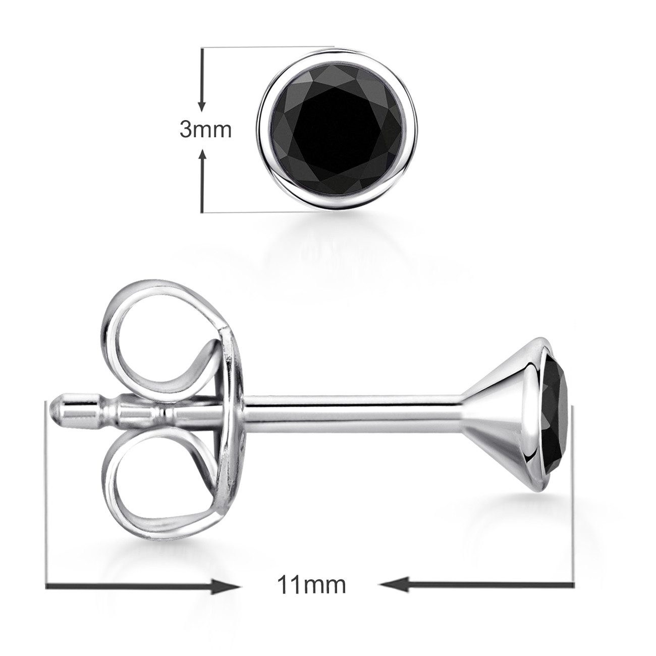 Materia Paar Ohrstecker Damen Mädchen Zirkonia Schwarz 3-5mm SO-437, 925 Sterling Silber, rhodiniert